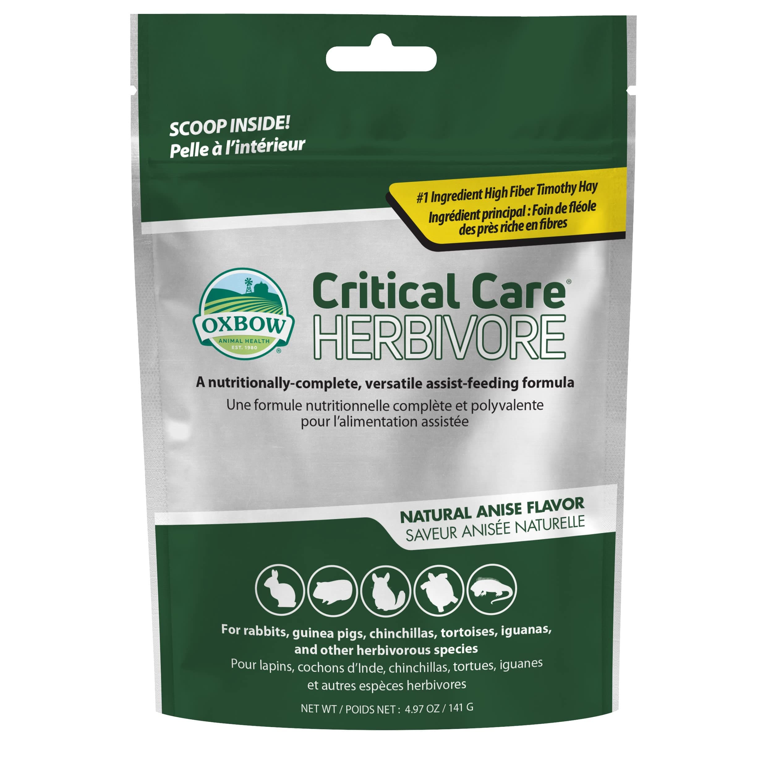 Oxbow Critical Care Herbivore, Emergency Guinea Pig Food, Rabbit Food for Recovery, Made with Timothy Hay, Anise Flavor, Critical Care for Guinea Pig Emergency Kit, 141 gram bag