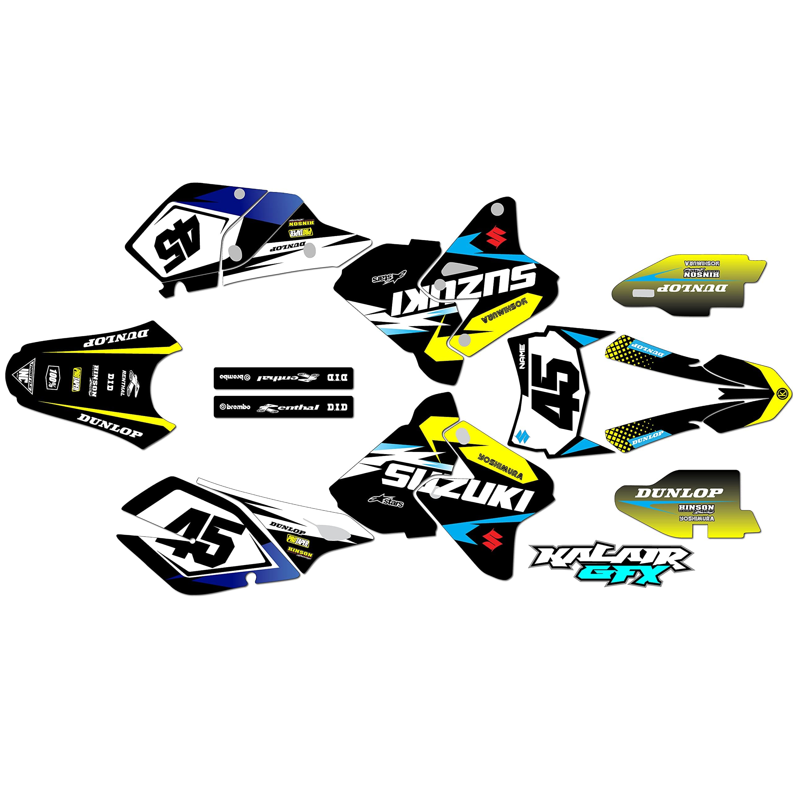 Graphics Kit for Suzuki DRZ400SM (2001-2023) Division Series Yellow 9 Mil-Dirt bike Custom Racing Graphics Decals Stickers Kit, no-plastics