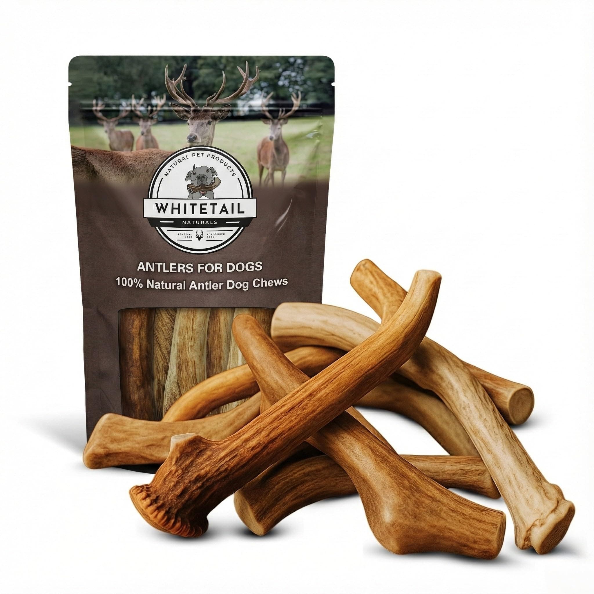 WhiteTail Naturals Deer Antlers for Dogs (1 lb Bulk Pack) Premium Antler Chews for Medium to Large Dogs – Grade A, Wild Sourced & Naturally Shed (Approx. 4-5 Count)