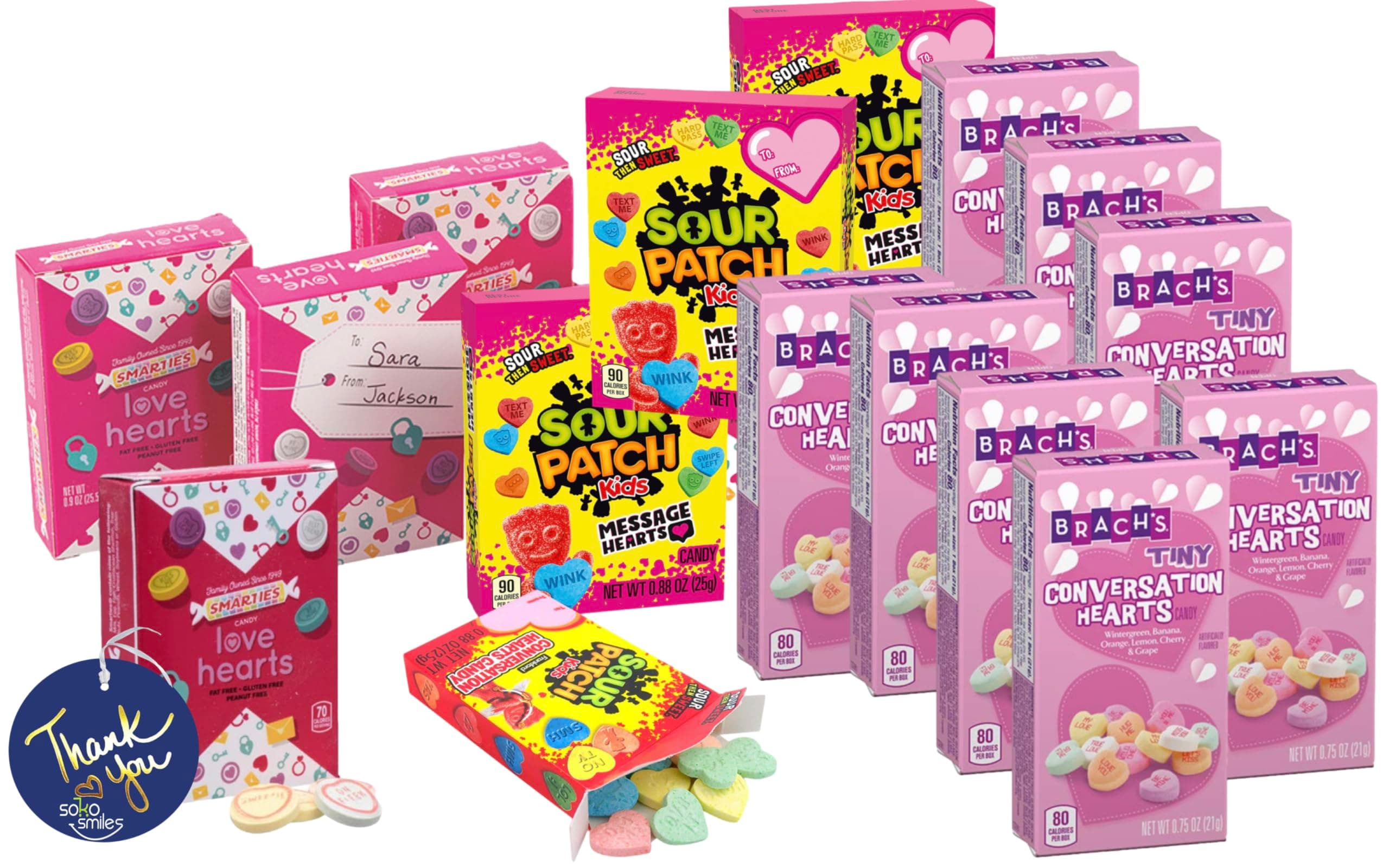 Valentines Day variety Candy pack | 16 Tiny Conversation Love Hearts Packets | For Classroom, Sunday School, Daycare
