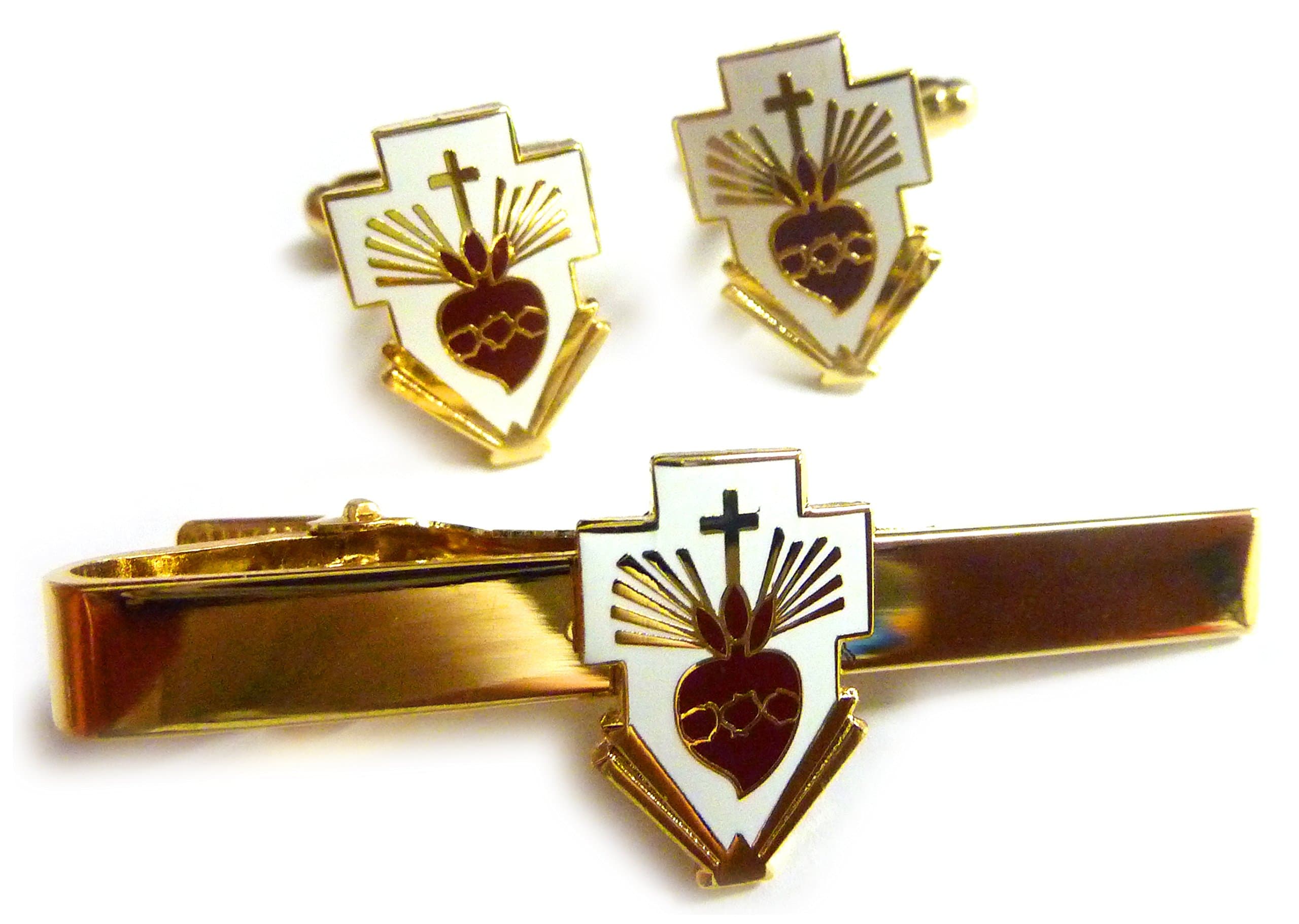 Catholic CollectiblesSacred Heart of Jesus Christ in Cross Catholic Christian TIE BAR CLIP CUFFLINKS SET