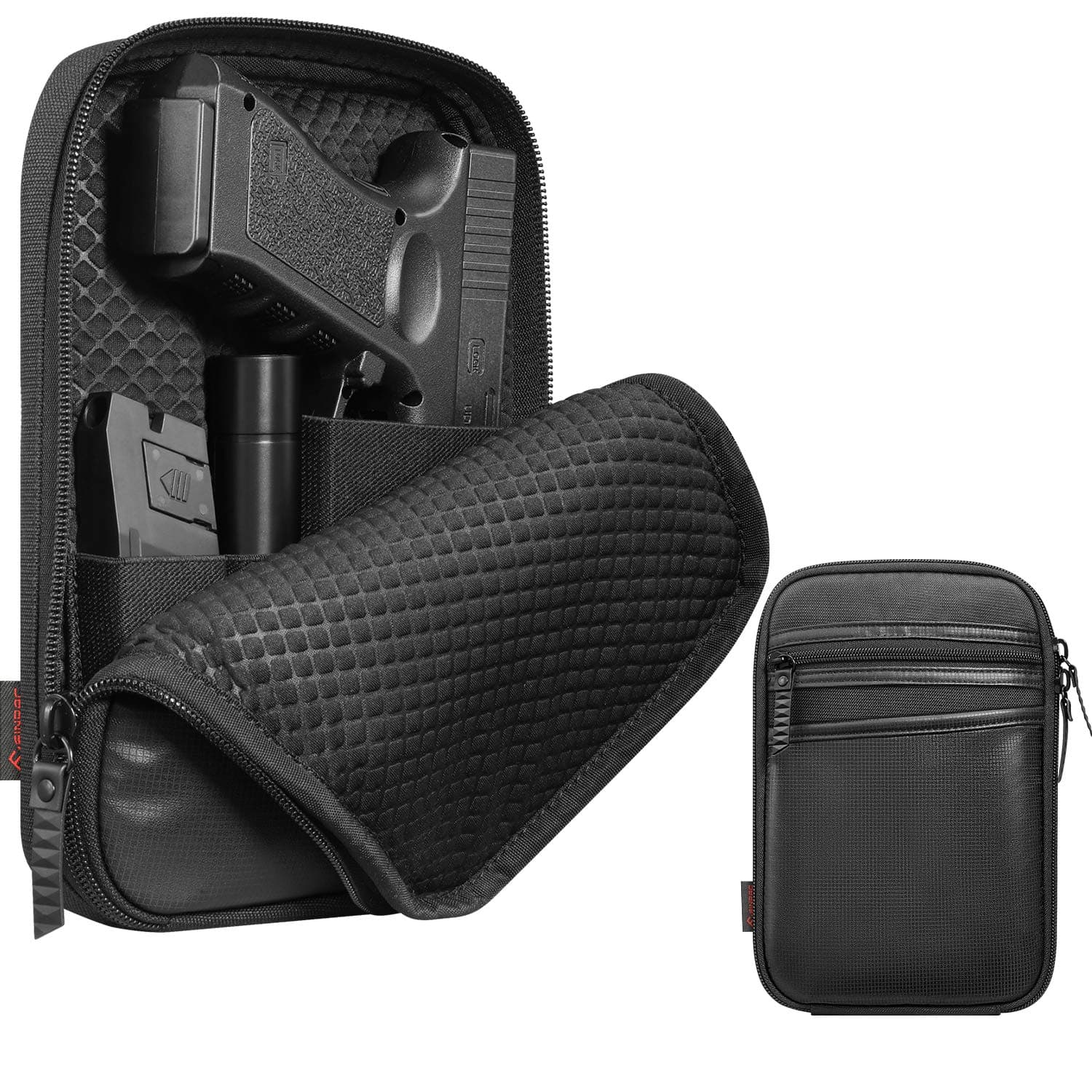 FINPAC Concealed Carry Gun Pouch, Soft Pistol Case Fanny Pack Waist Belt Firearm Bag with Holster for Handgun, Air Gun, Men, Women (Black)