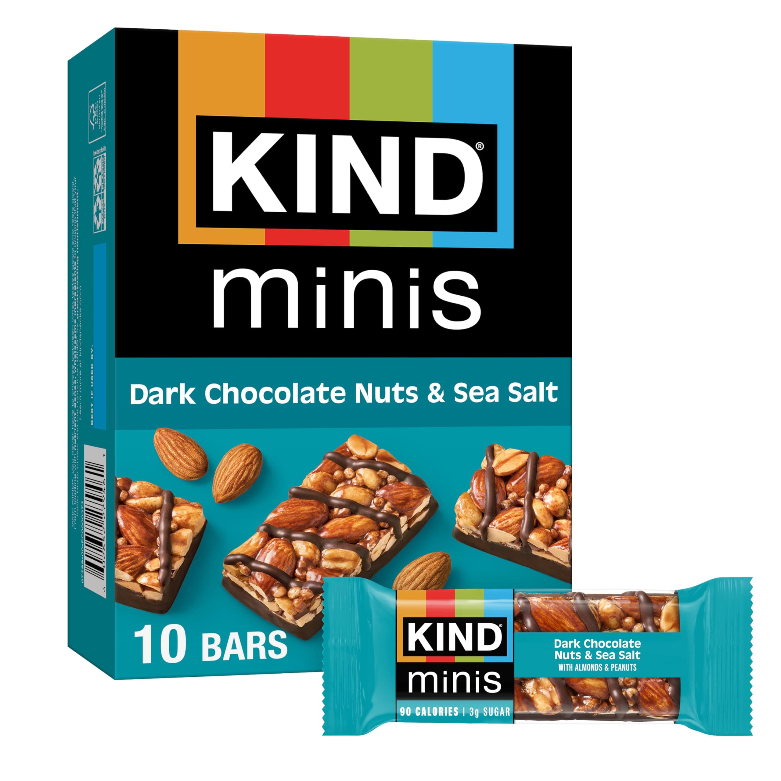 Minis, Dark Chocolate Nuts & Sea Salt, Healthy Snacks, Gluten Free, Low Calorie Snacks, Low Sugar, 10 Count