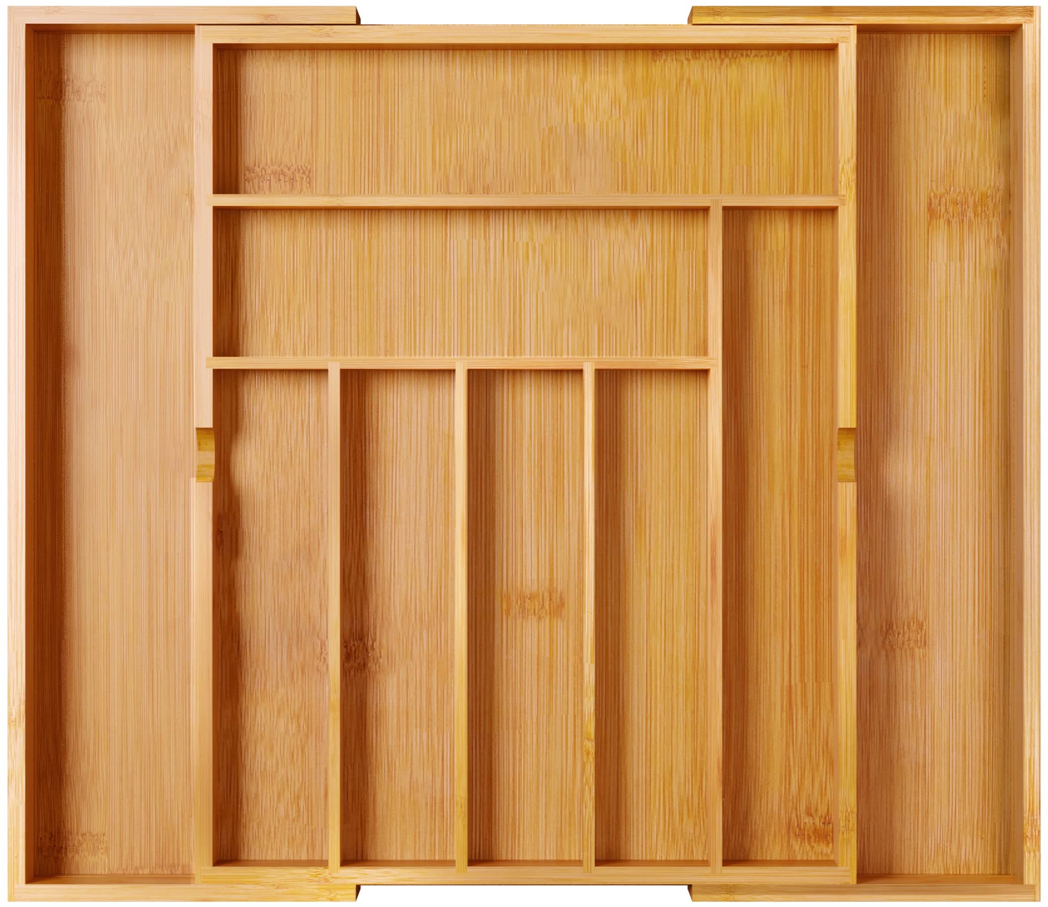 BAMEOS drawer organizer flatware organizer cutlery tray silverware organizer expandable adjustable bamboo drawer organizer kitchen bathroom (yellow)