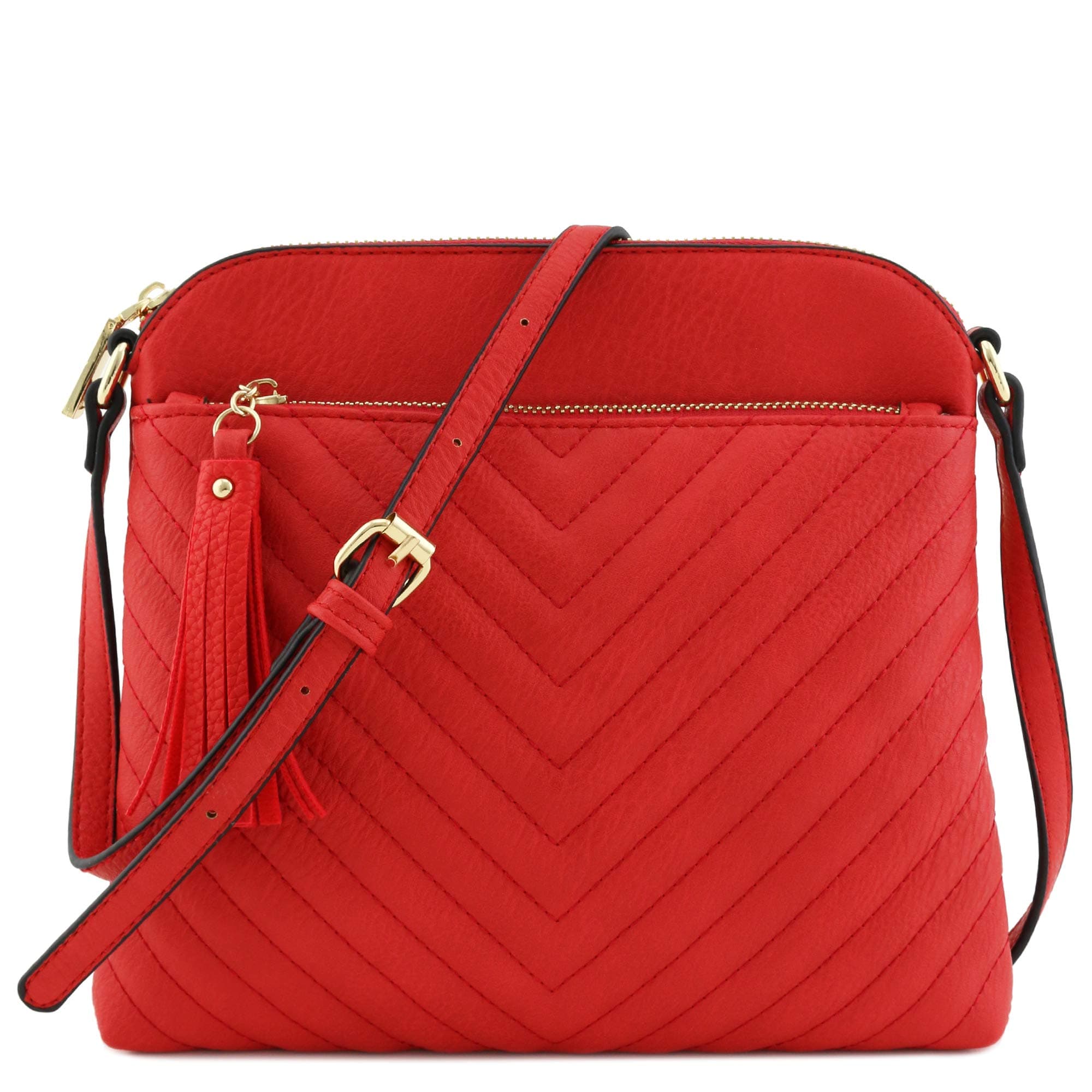 FashionPuzzleChevron Quilted Medium Crossbody Bag with Tassel Accent