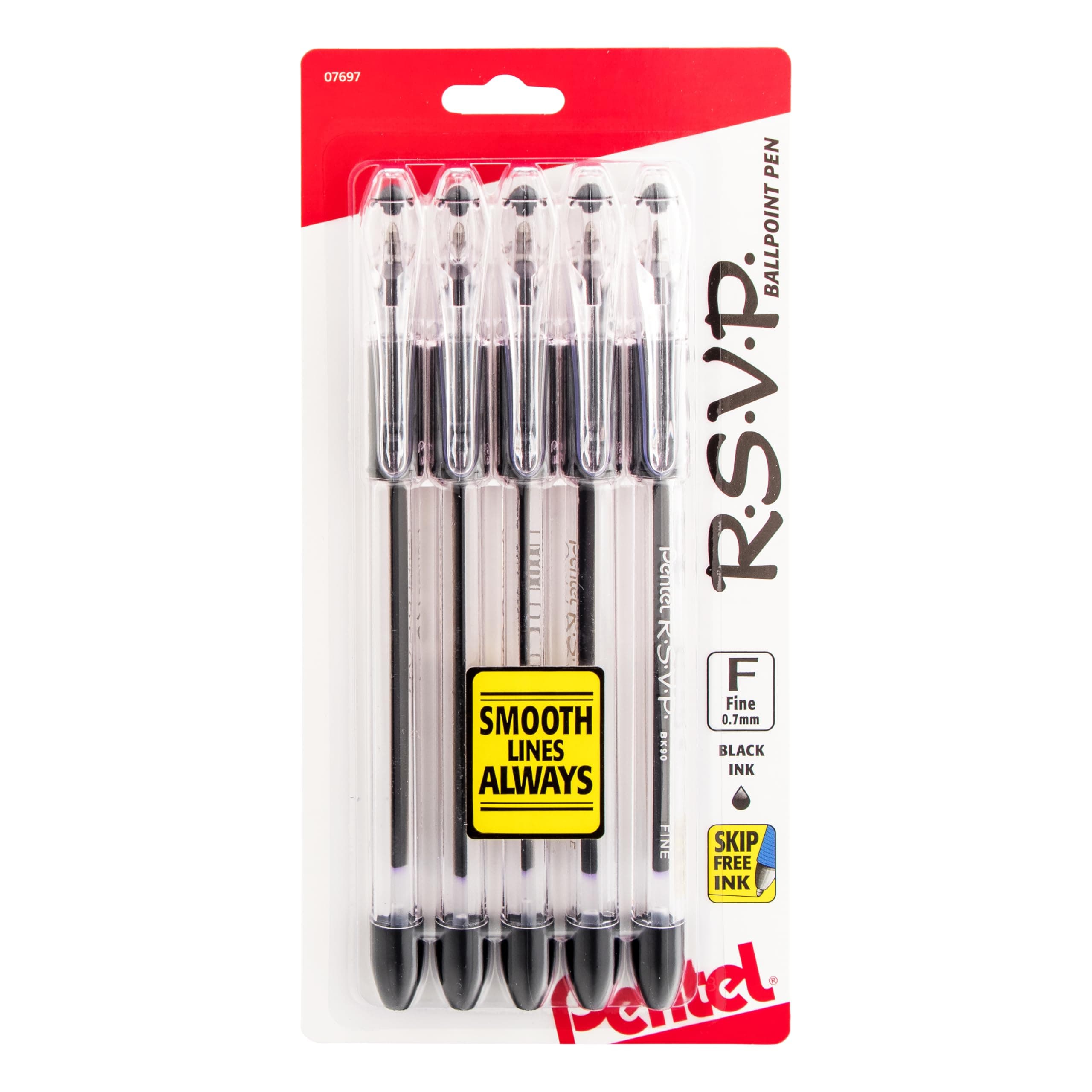 Pentel R.S.V.P. Ballpoint Pen - Fine Line, Pack of 5, Black