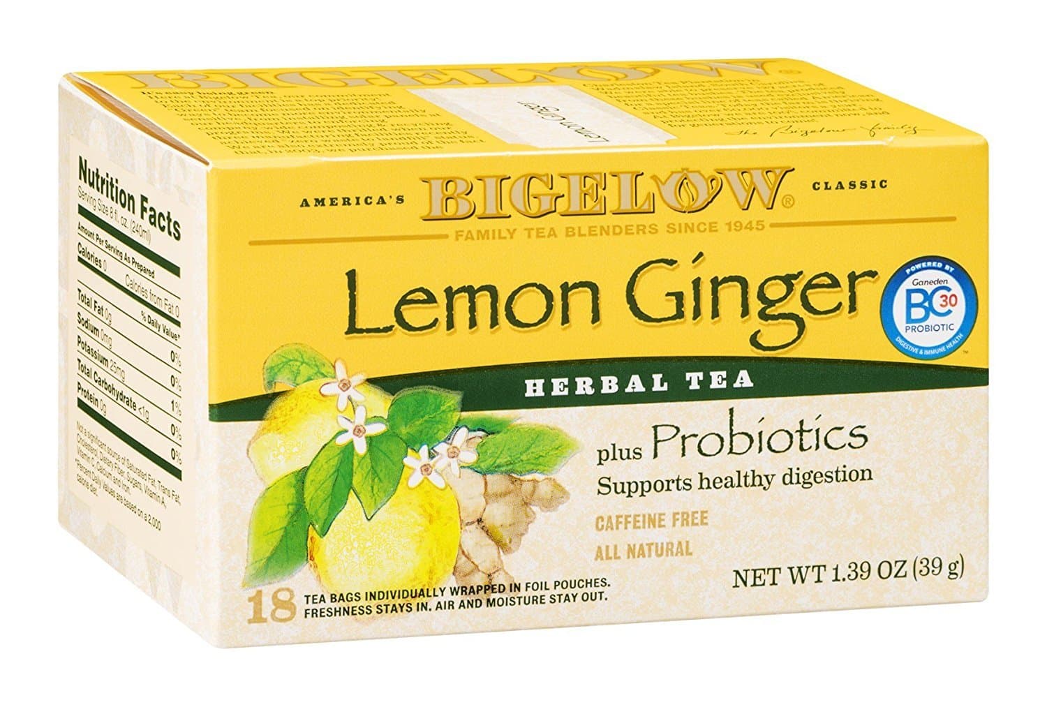 Bigelow Lemon Ginger Herb Plus Probiotics - Case of 126
