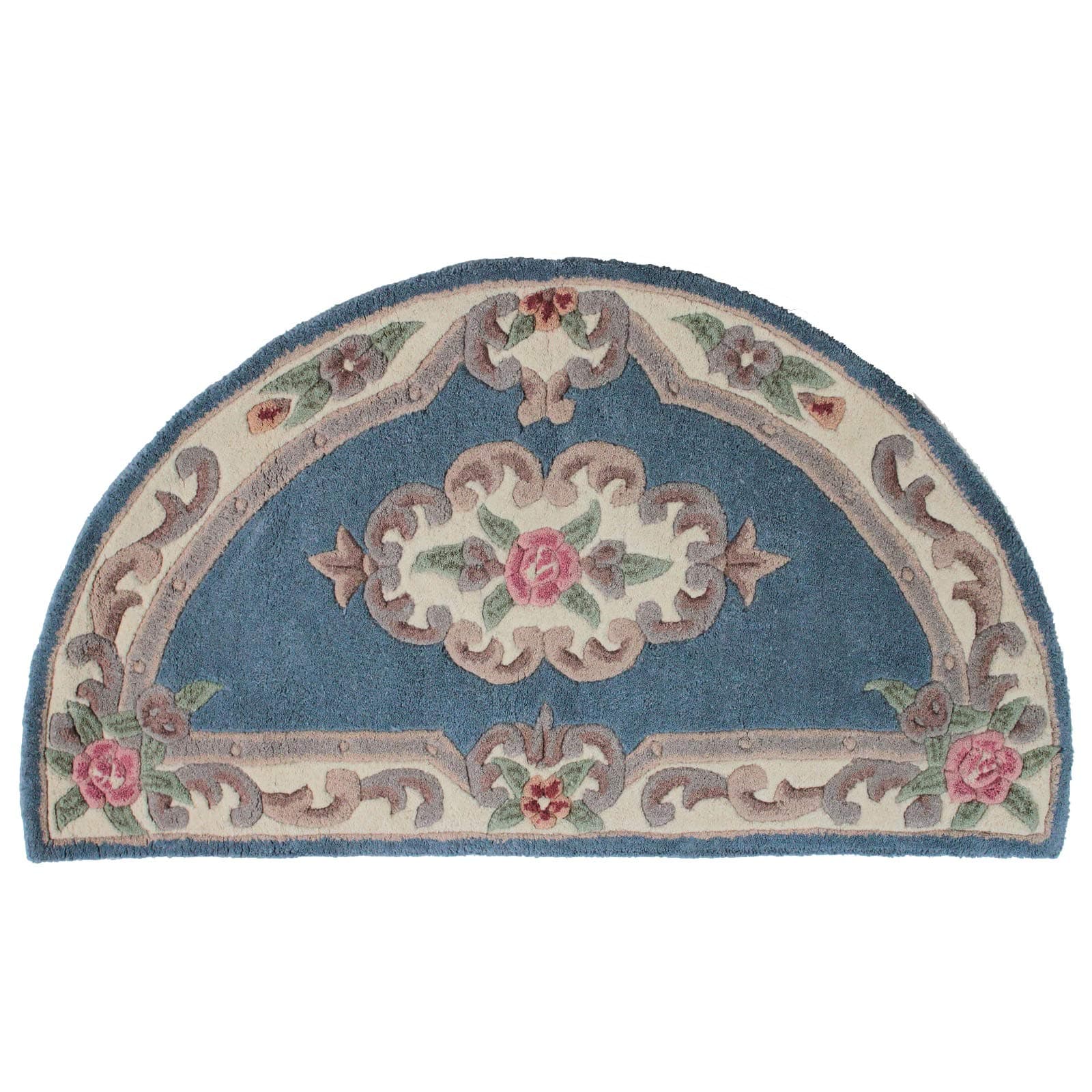 Chinese Half Moon Wool Rugs In Blue Handmade Traditional Aubusson Design 4'.3'' x 2'.3''