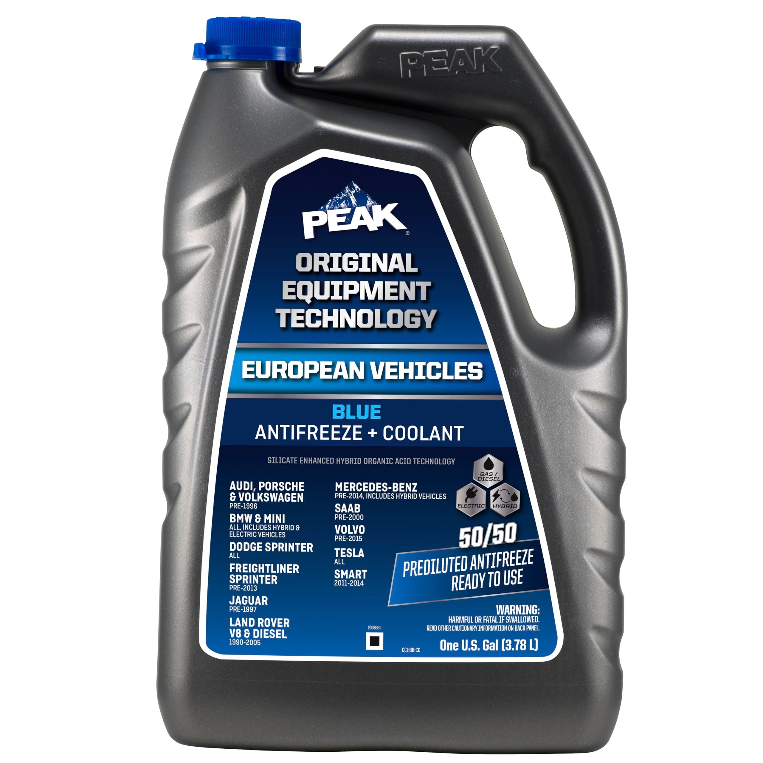 PEAK OET Extended Life Blue 50/50 Prediluted Antifreeze/Coolant for European Vehicles, 1 Gal.