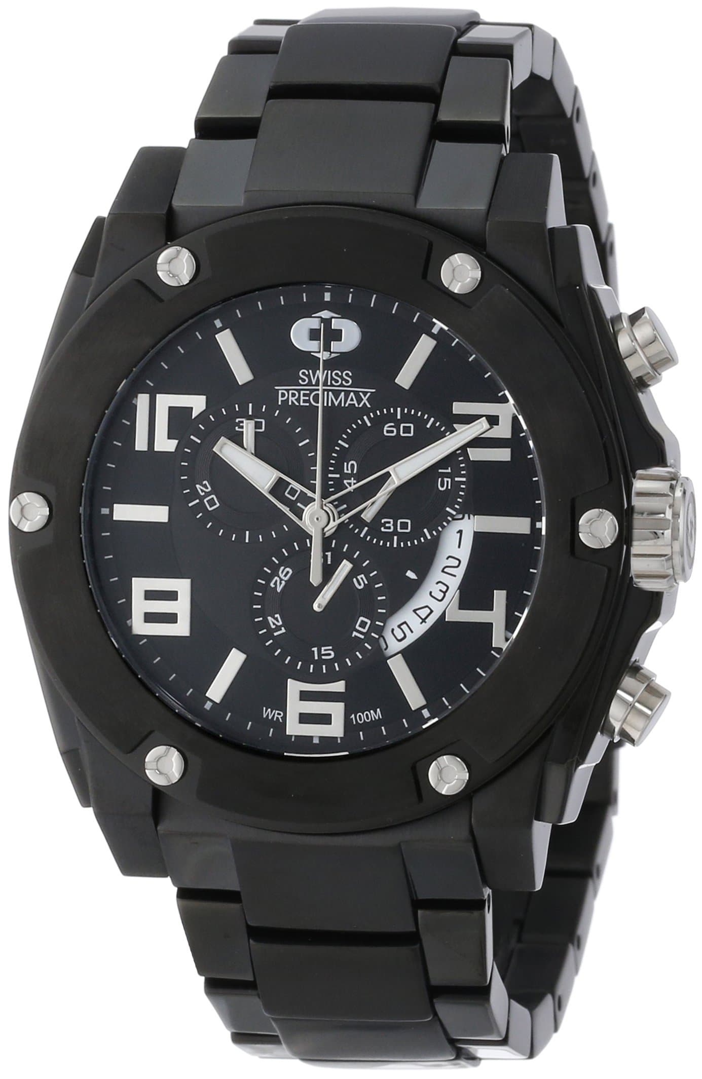 Swiss Precimax Men's SP13022 Admiral Pro Black Dial with Black Stainless Steel Band Watch