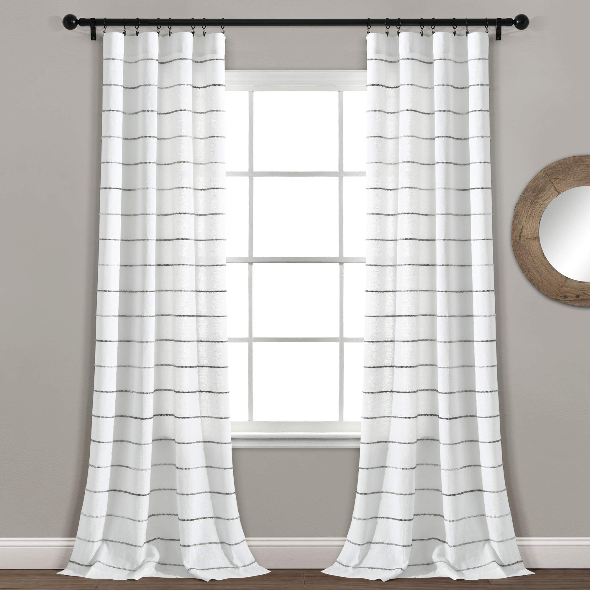 Ombre Stripe Yarn Dyed Cotton Window Curtain Panels, Pair, 40" W x 84" L, Gray - Drapes - Light Filtering Curtains for Living Room - Striped Curtains