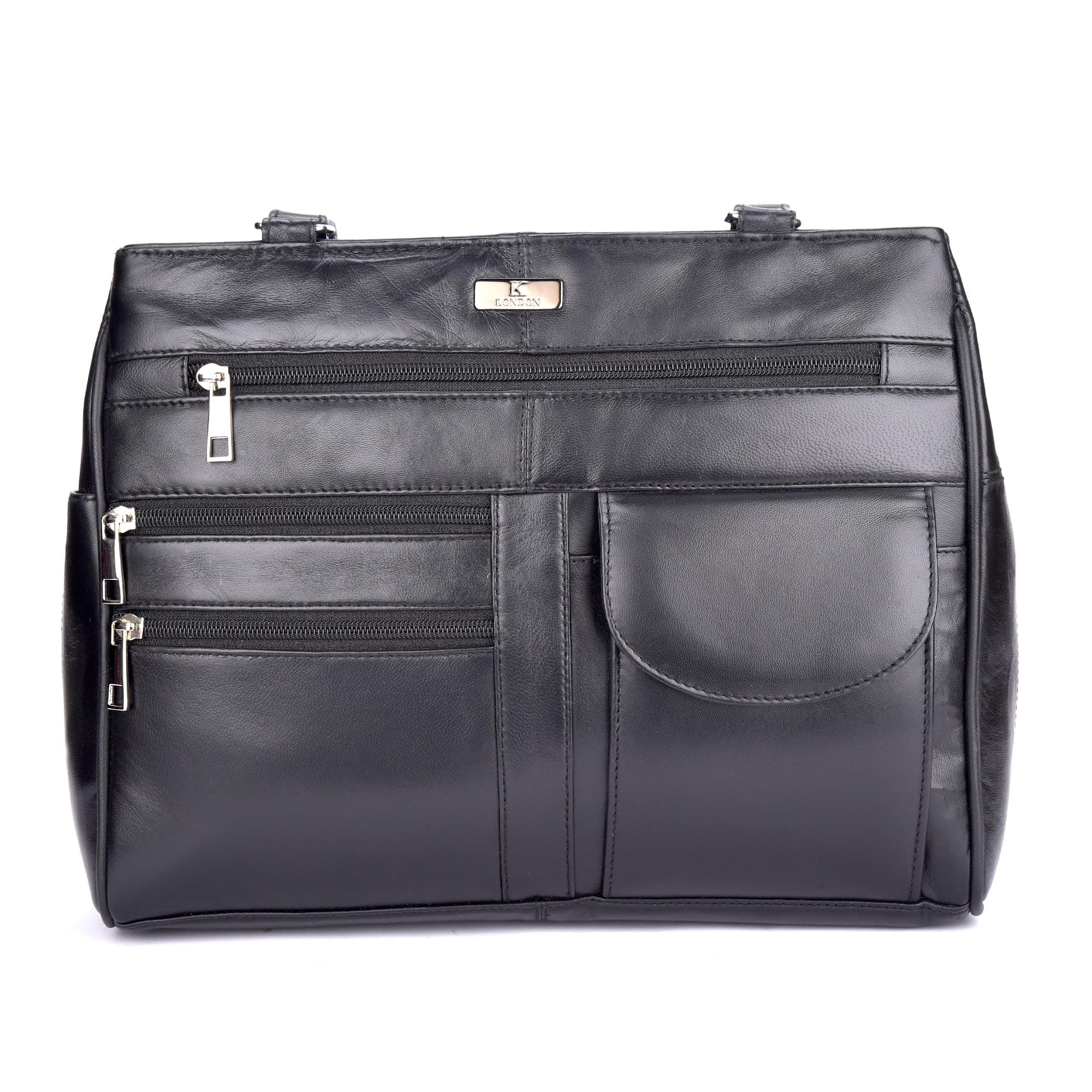 Ladies Leather Handbag in Soft Leather - Womens Designer Shoulder Hand Bag with 2 Top Handles – 8 Pockets 2 Zipped Main Sections – Practical (KL_1733_Parent)