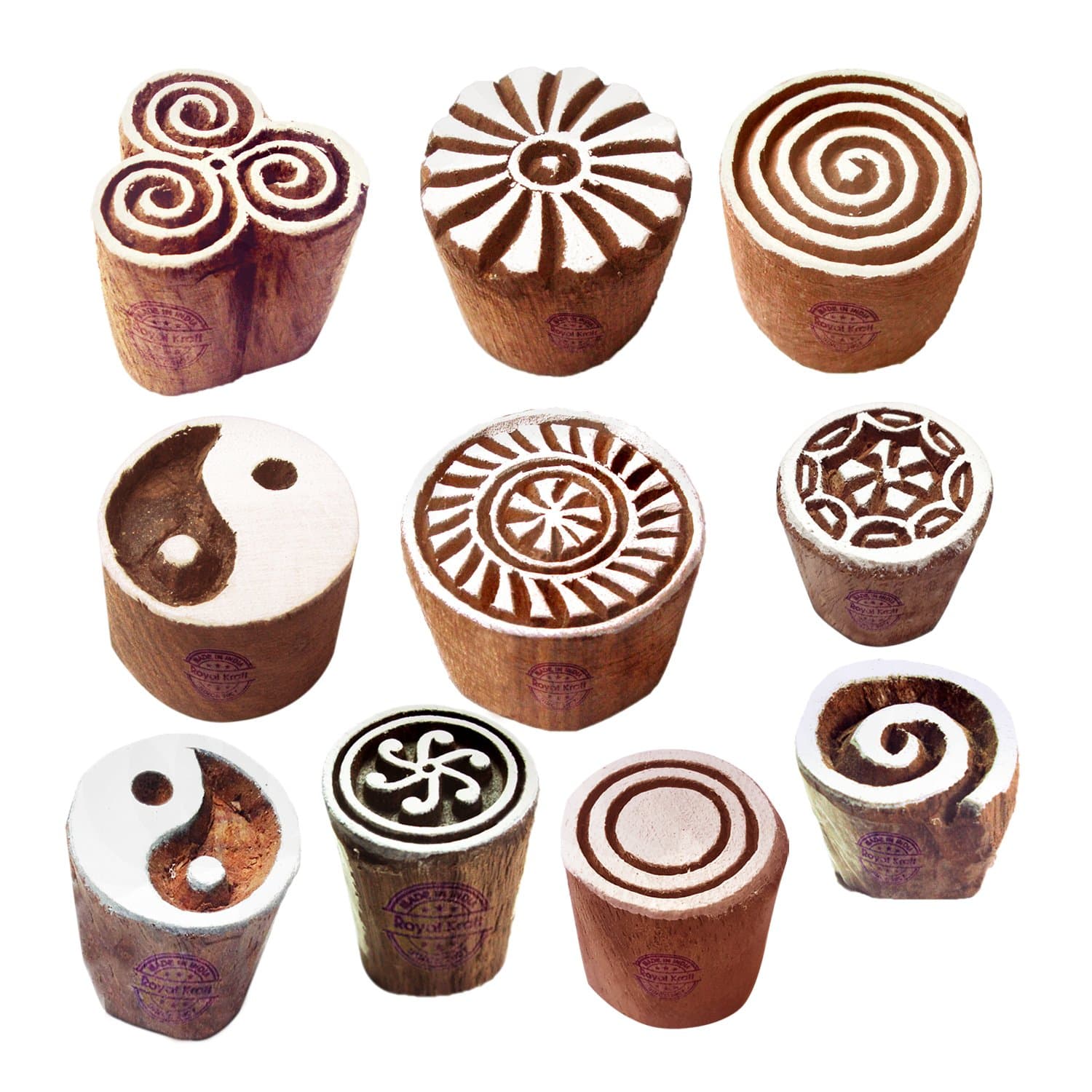 Textile Wood Blocks Original Small Round Shape Printing Stamps (Set of 10) Htag2152