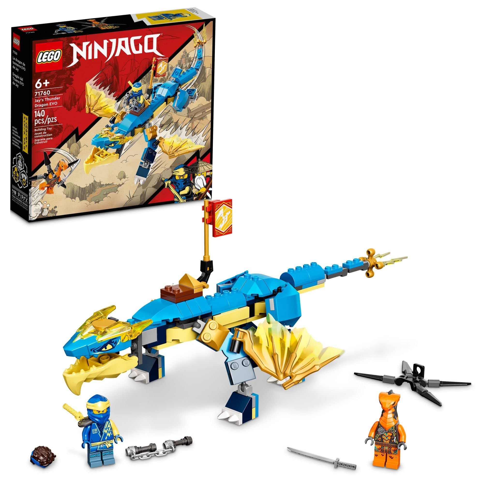 NINJAGO Jay’s Thunder Dragon EVO 71760 - Toy Figure and Viper Snake Set with Minifigures, Collectible Speed Mission Banner, Ninja Battle Adventure, Great Gift for Kids 6 Plus Years Old