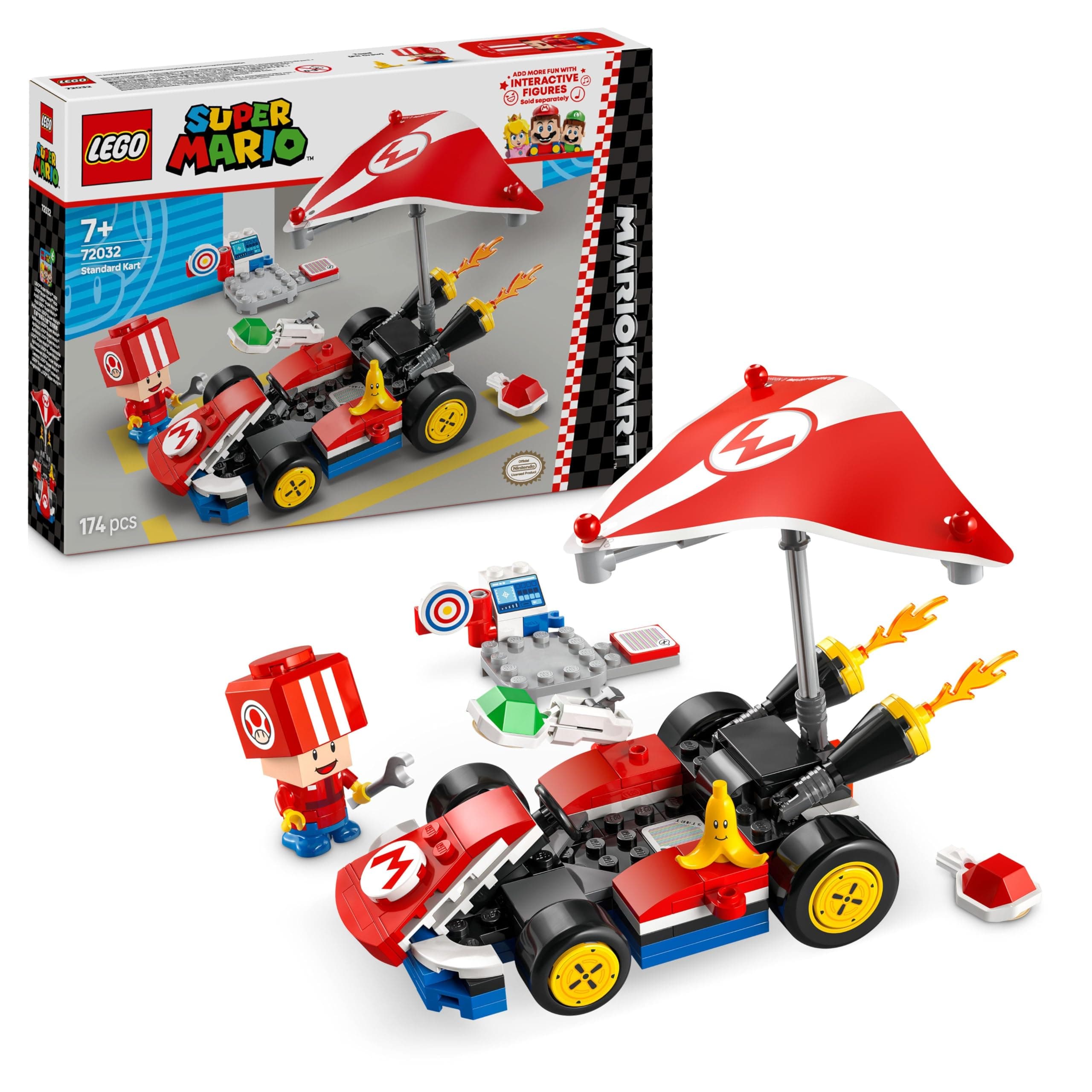 Super Mario: Mario Kart – Standard Kart, Car Toy Set for Kids, Includes a Toad Character Figure for Independent Play, Creative Birthday Gift for 7 Plus Year Old Boys, Girls and Gamers 72032