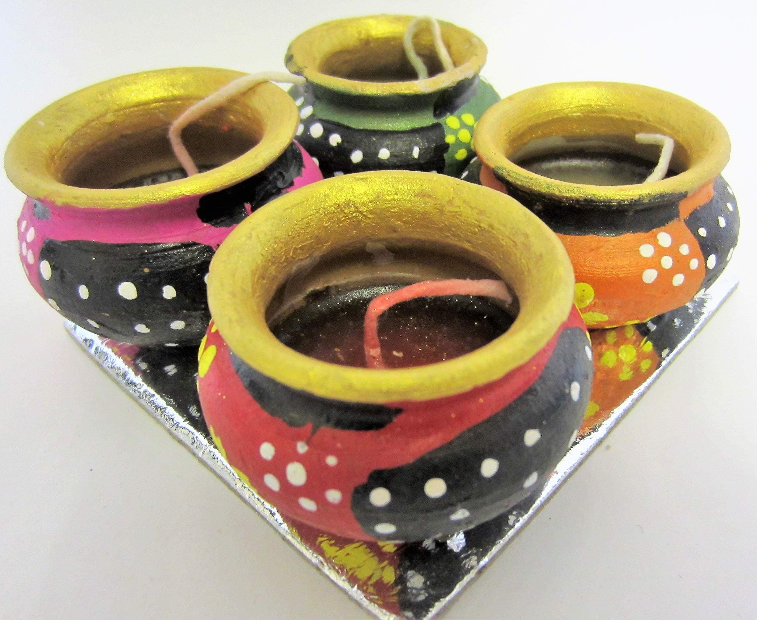 Kuntal Tall Matki with Wax 4 Pc Diva Diya for diwali,Wedding or any other celebration.