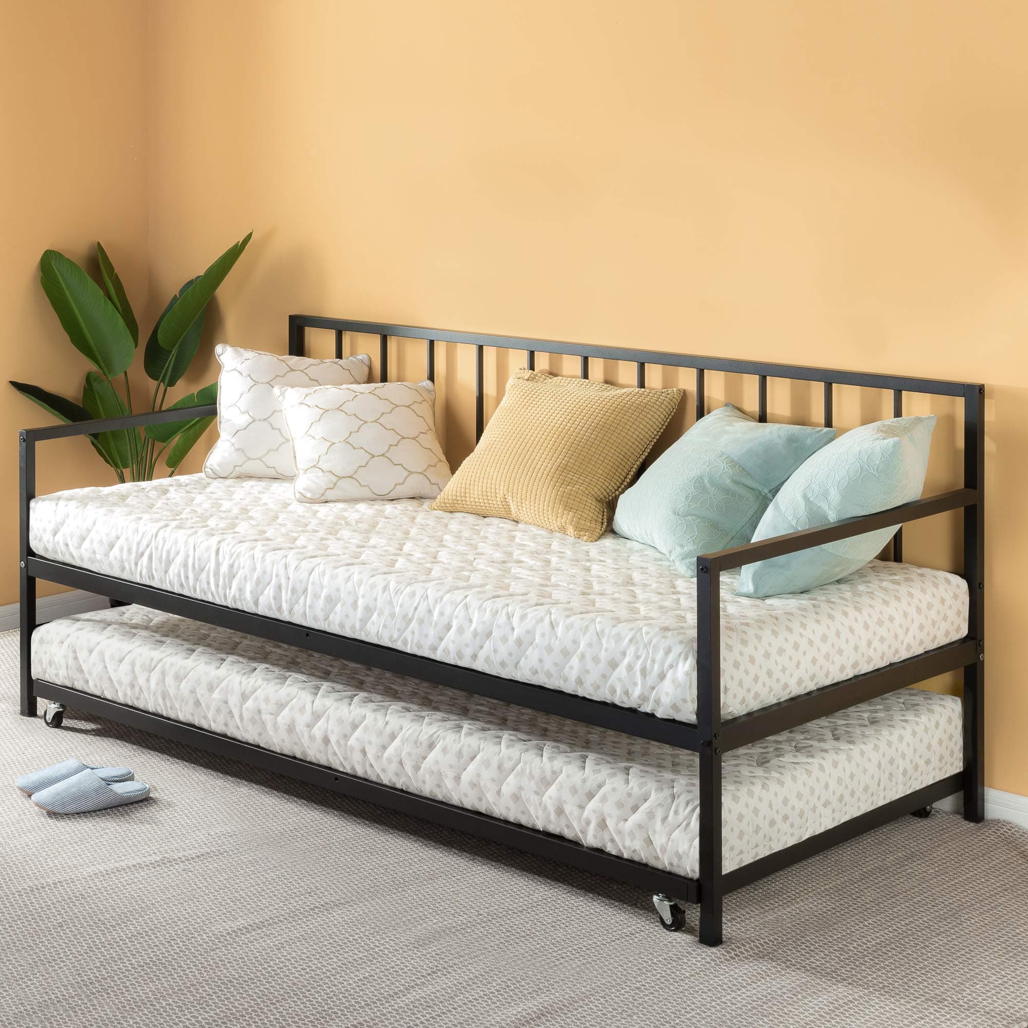 Zinus Eden Metal Daybed with Trundle, Mattress Foundation with Steel Slat Support, Easy Assembly, Twin