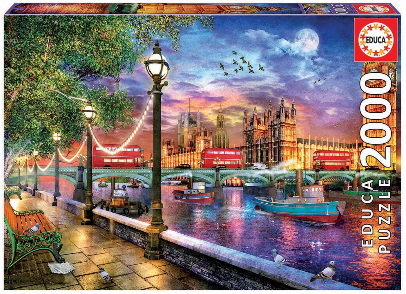 Educa 19046, London, 2000 Piece Jigsaw Adults and Children Aged 12, Dominic Davison, England, City Puzzle, Varied, Standard Size