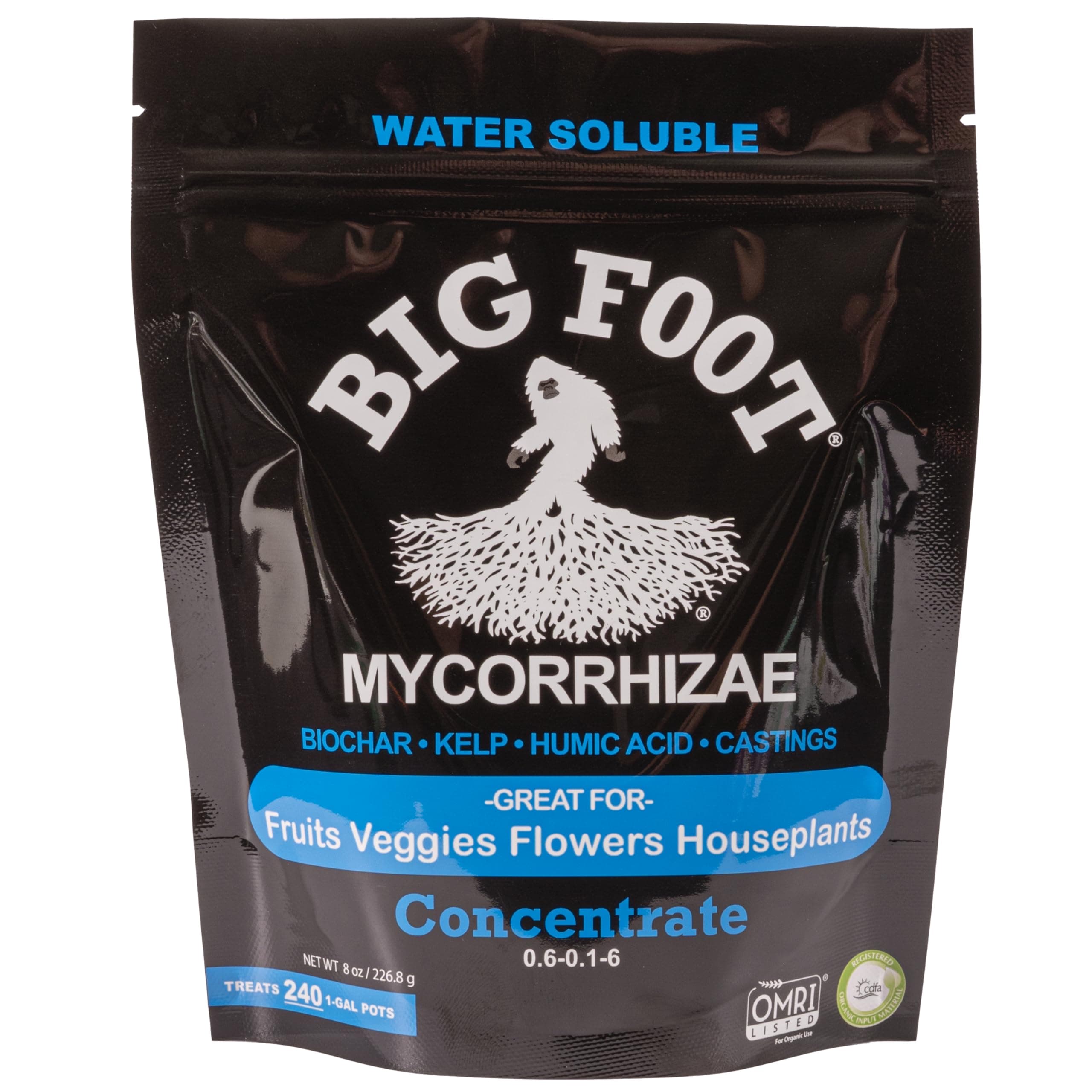 Big Foot Mycorrhizae for Plants, Potted Plants and Gardens - Concentrate Fully Dissolves in Water, Year Round Organic Fertilizer for Root Growth and Healthy Soil - 8 Ounces of Mycorrhizal Inoculant