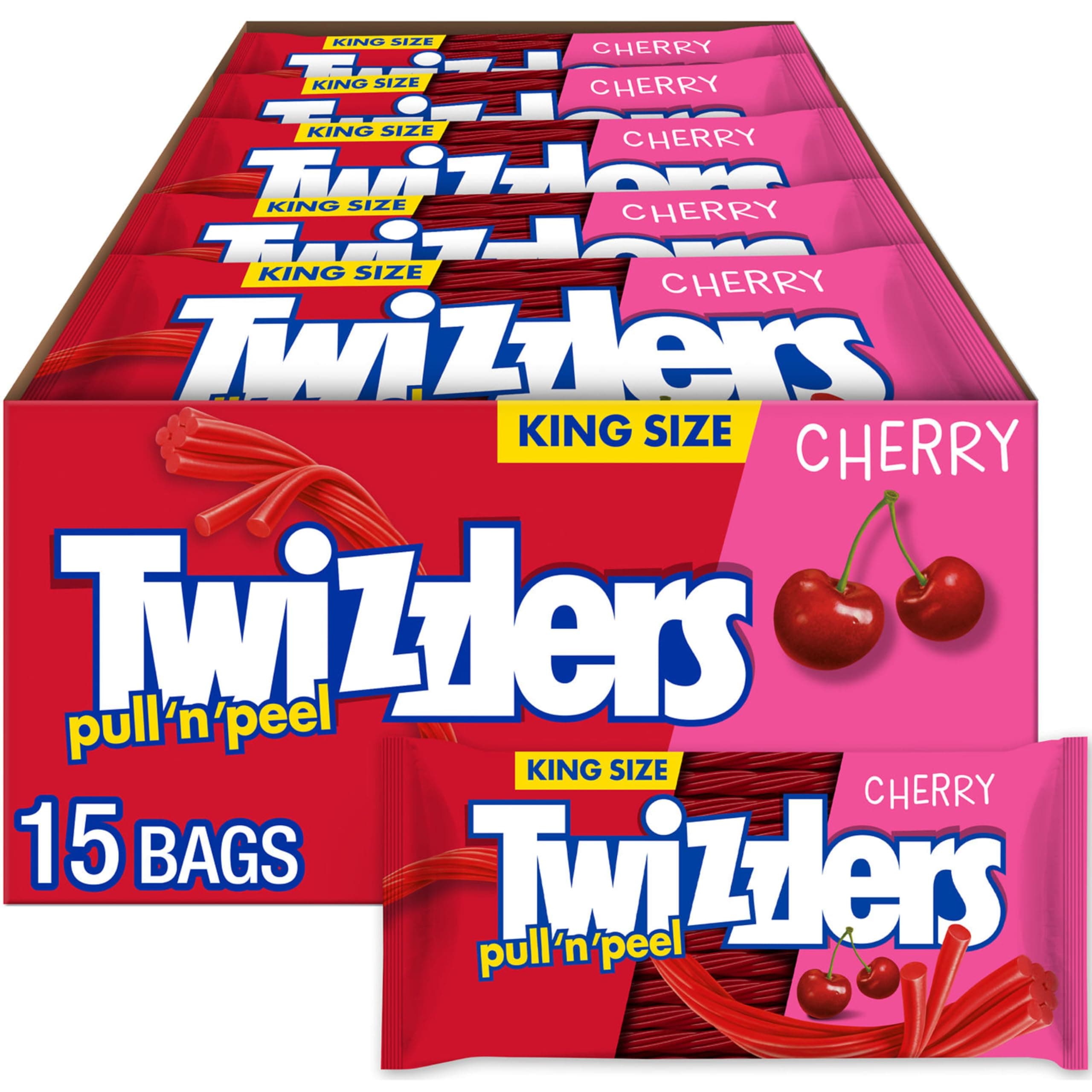 PULL 'N' PEEL Cherry Flavored King Size, Chewy Candy Packs, 4.2 oz (15 Count)