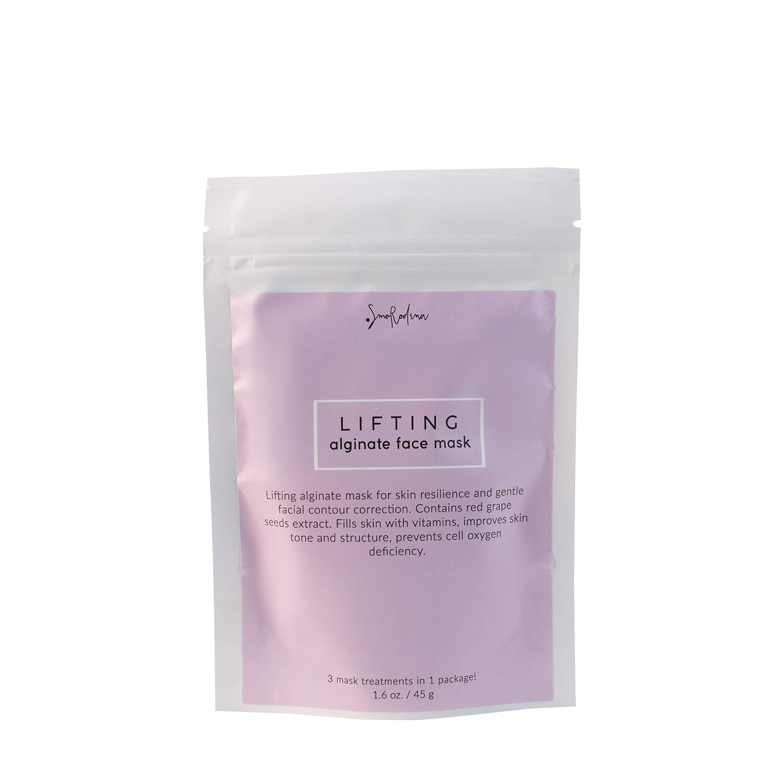 SmoRodina Lifting Alginate Face Mask with Grape Seed Extract, 3 Treatments, Naturally Lifts Face Contour, Hydrates, Nourishes, Adds Firmness
