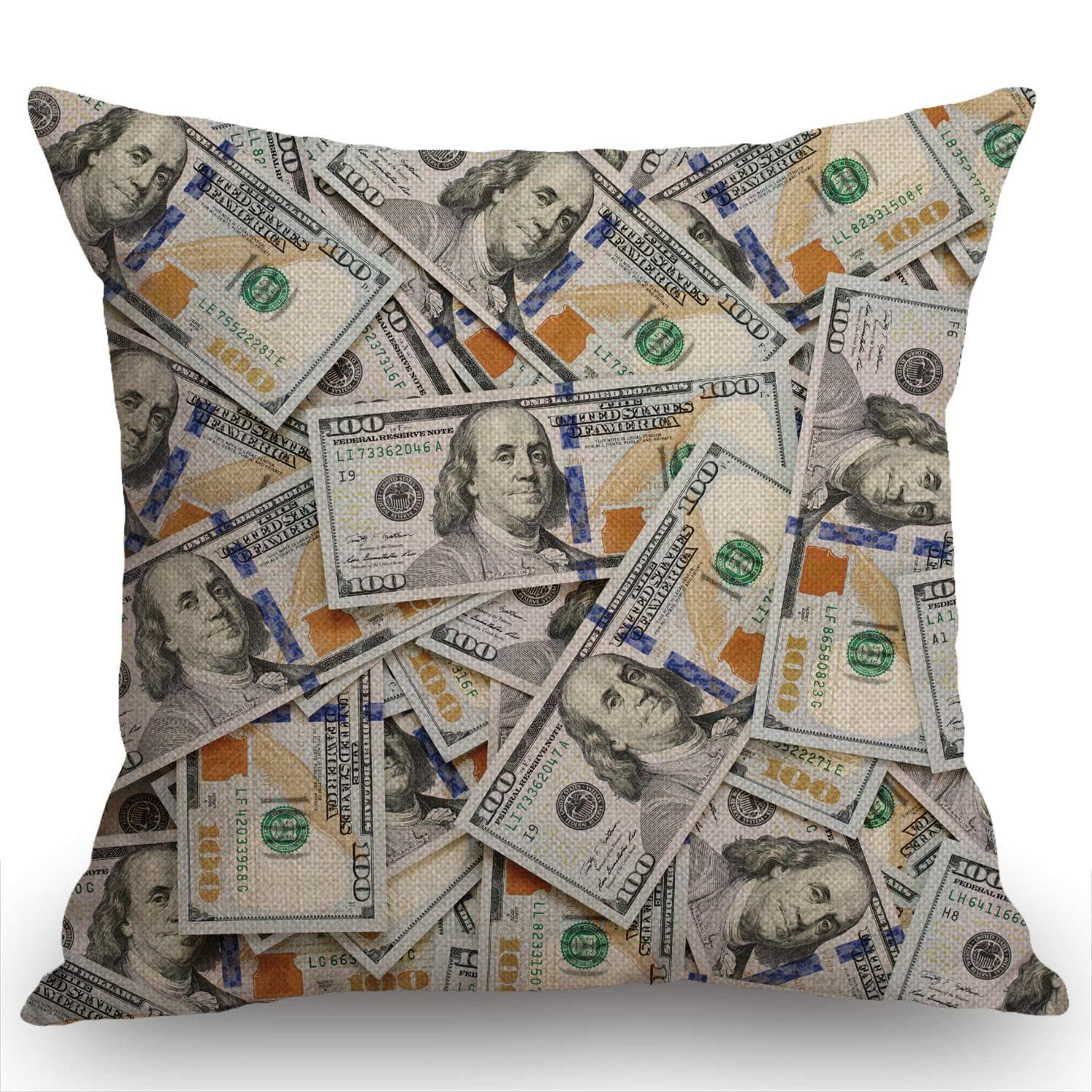Swono Hundred Dollar Bill Farmhouse Pillow Cover 18x18 Inch Home Decor Cotton Linen Throw Pillow Case Cushion Cover for Sofa Couch