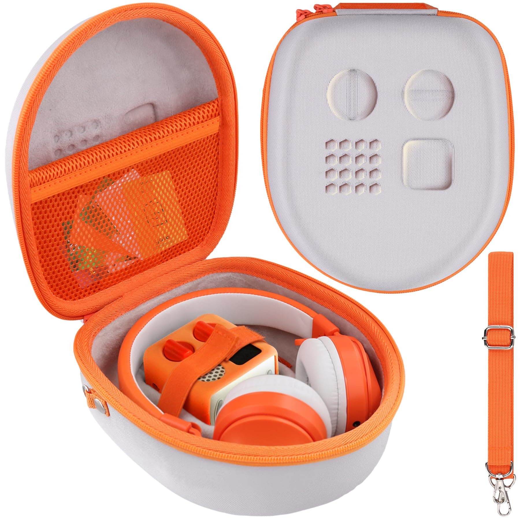 co2CREA Hard Carrying Case Compatible with YOTO Mini and Wired Headphones, Travel Storage Bag for Cards & Accessories (White Case + Orange Zipper)