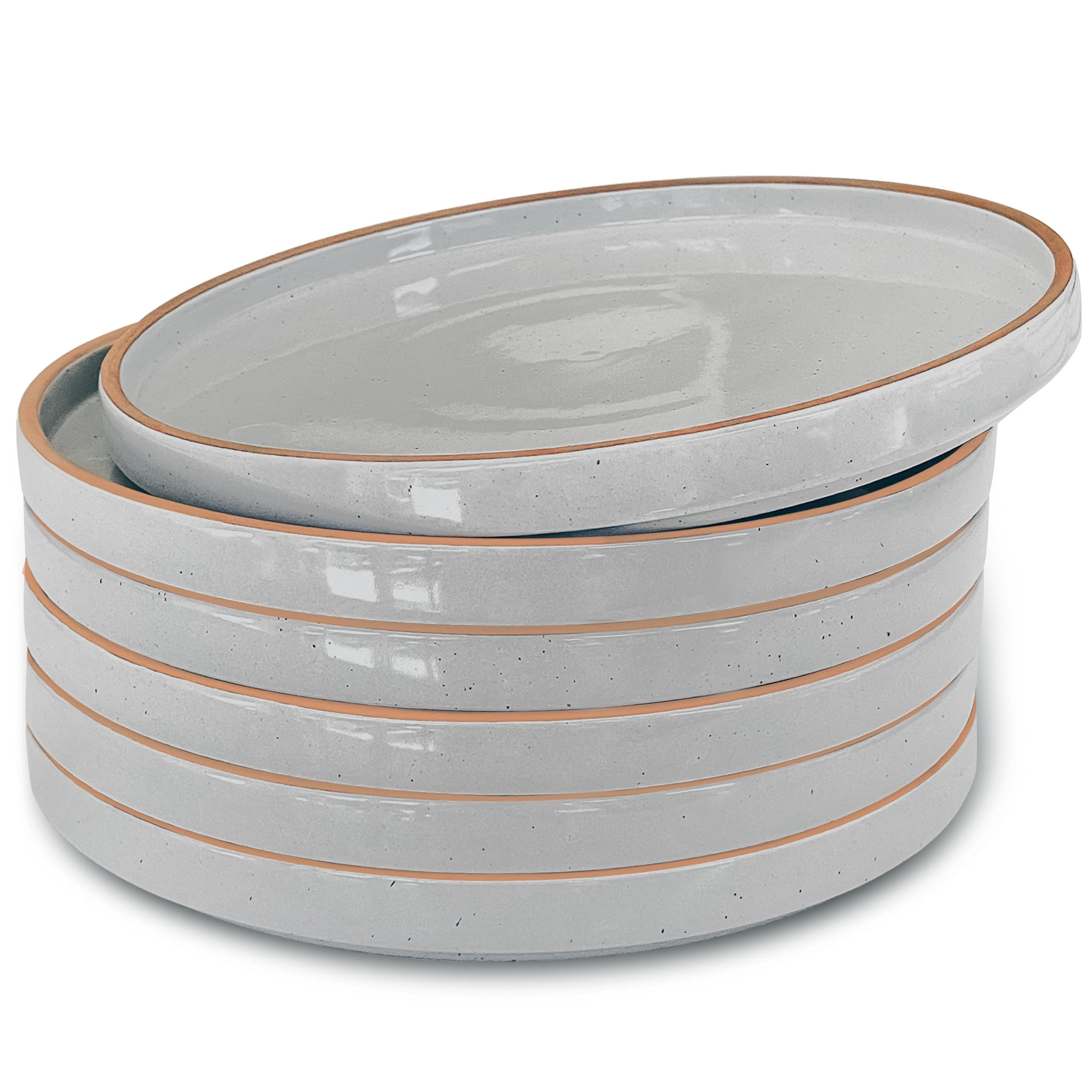 MORA CERAMICS HIT PAUSE Flat Plates Set of 6-8 in - The Dessert, Salad, Appetizer, Small Lunch, etc Plate. Microwave, Oven, and Dishwasher Safe, Scratch Resistant. Kitchen Porcelain Dish - Earl Grey