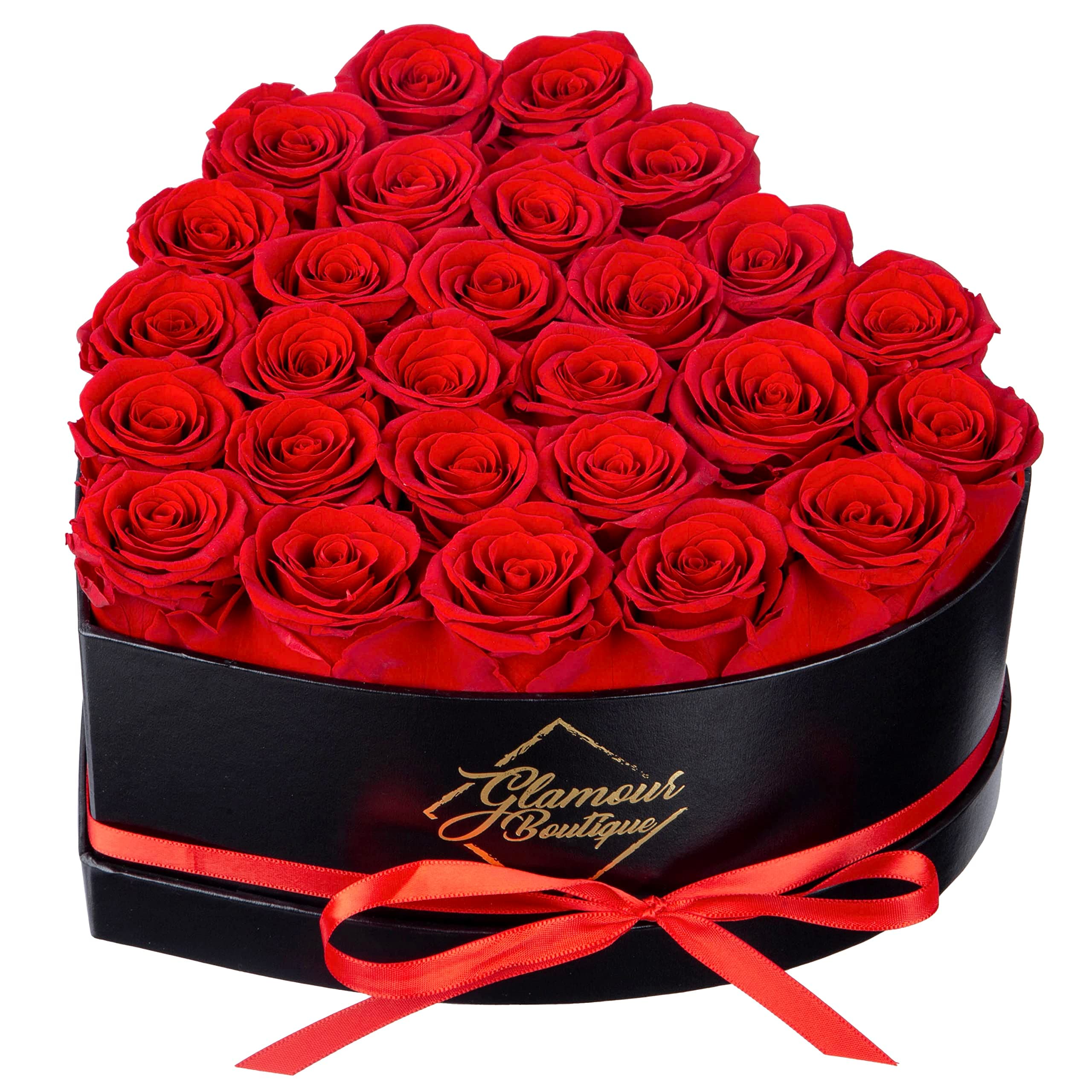GLAMOUR BOUTIQUE 27 Preserved Roses in a Heart Box - Flower Forever Valentine's Day Rose Forever for Women Delivery Rose Forever Gift for Her Birthday Gift Red