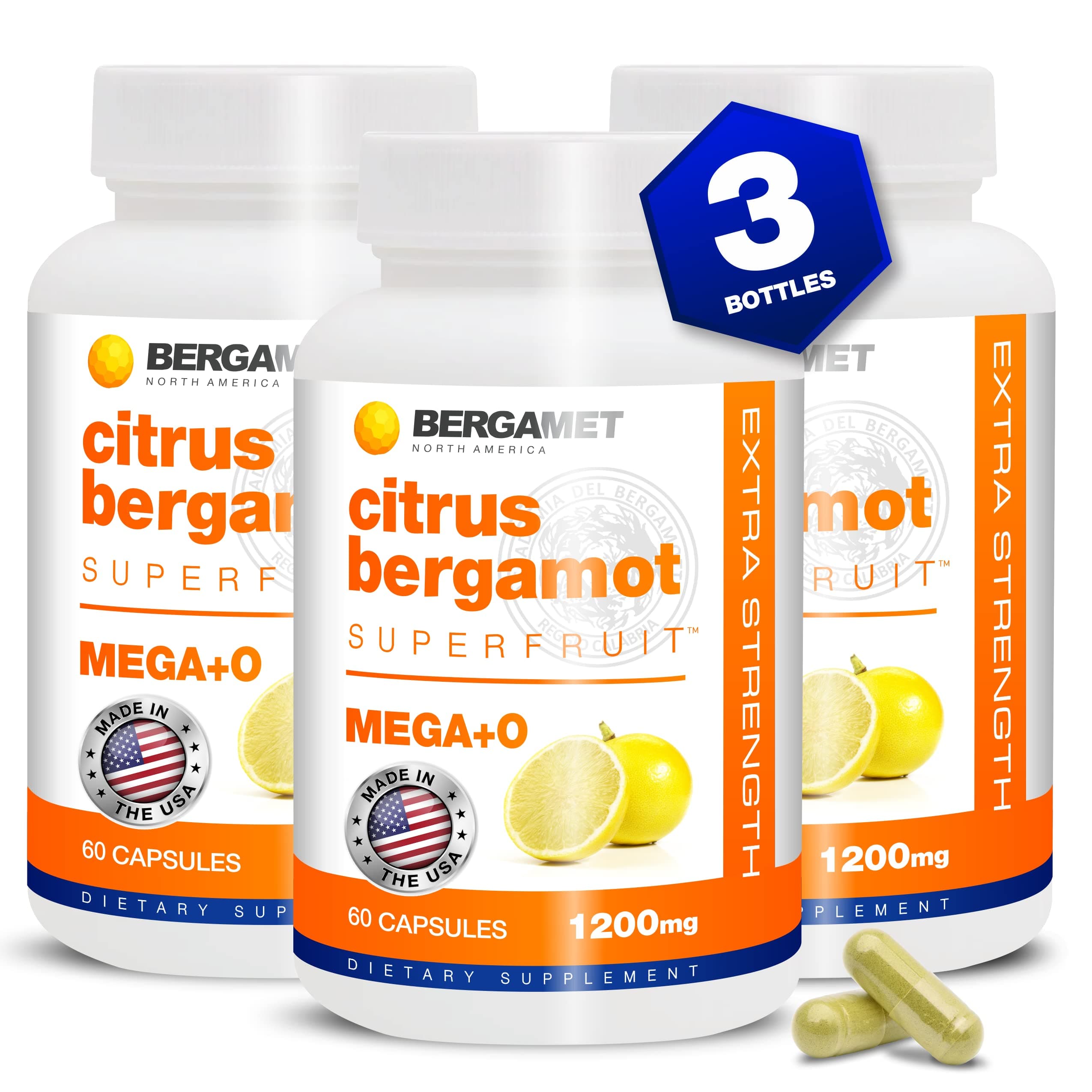 Citrus Bergamot Supplement, 170:1 Extract, 1200mg per Serving, 80% Polyphenols, Italian Citrus Bergamot, 180 Capsules, 3 Months, Made in the USA