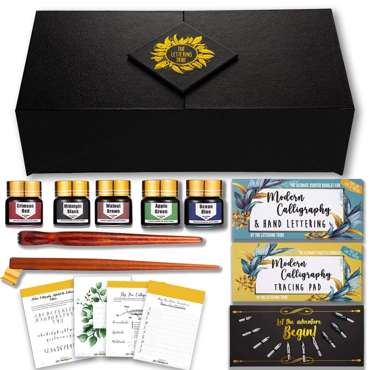 Calligraphy Set For Beginners | Oblique Pen Holder + Wooden Calligraphy Pen + 10 Nibs + 5 Inks + 2 Booklets | Caligraphy kits for beginners