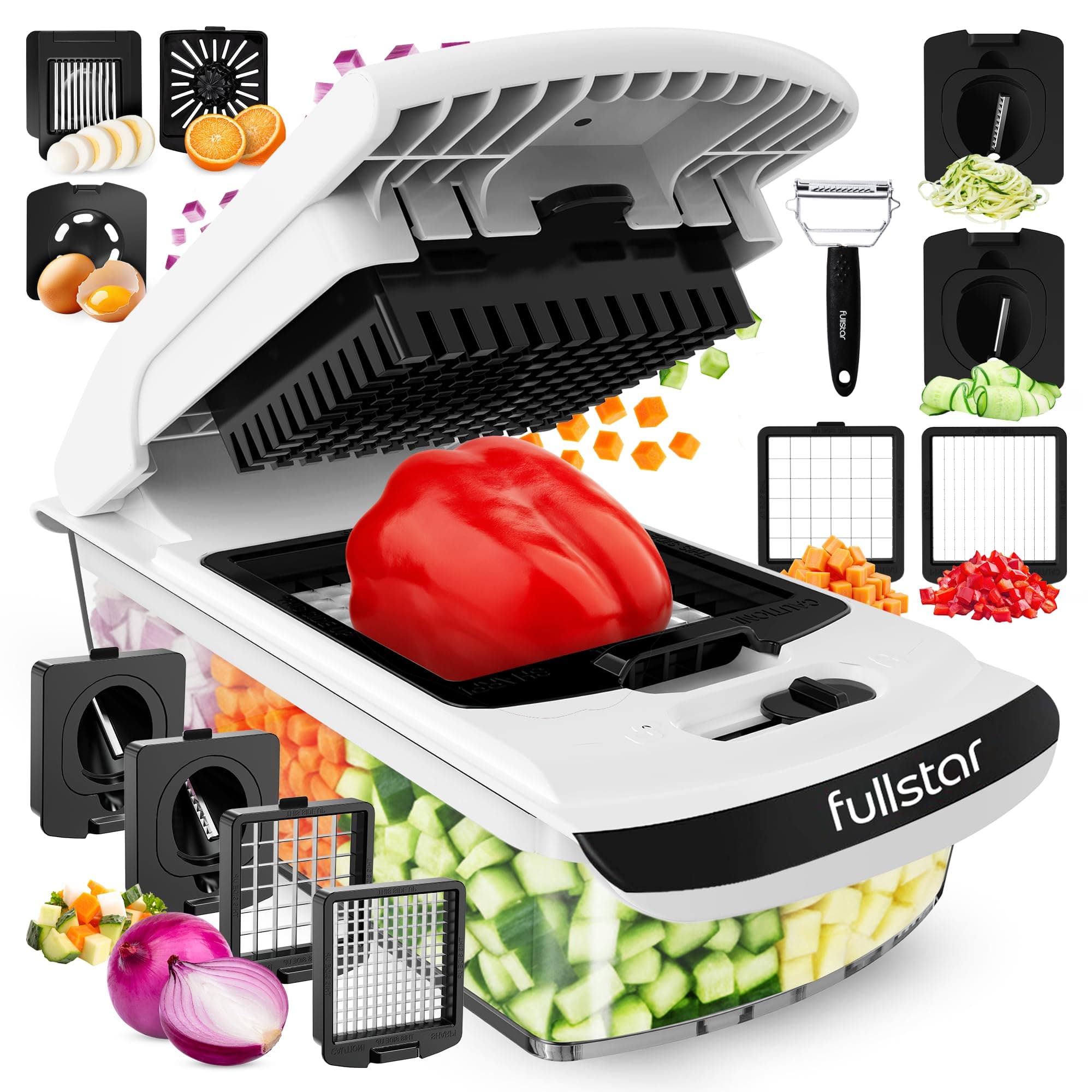 Fullstar Vegetable Chopper Onion Chopper Dicer - Peeler Food Chopper Salad Chopper Vegetable Cutter Vegetable Spiralizer Vegetable Slicer Zoodle Maker Lemon Squeezer Egg Separator Egg Slicer
