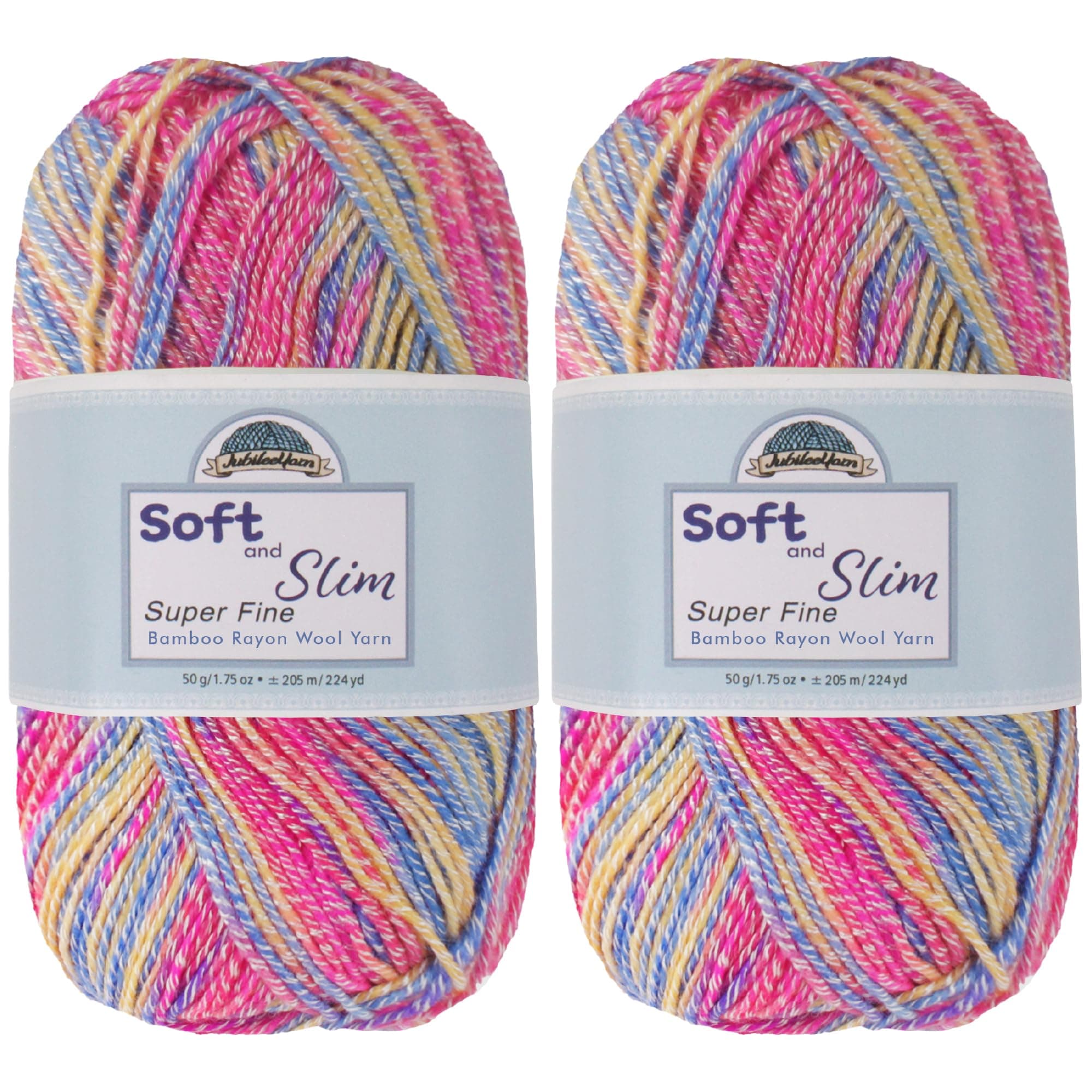 JubileeYarn Soft and Slim Yarn - 50g/Skein Bamboo Rayon Wool Blend - Cotton Candy - 2 Skeins
