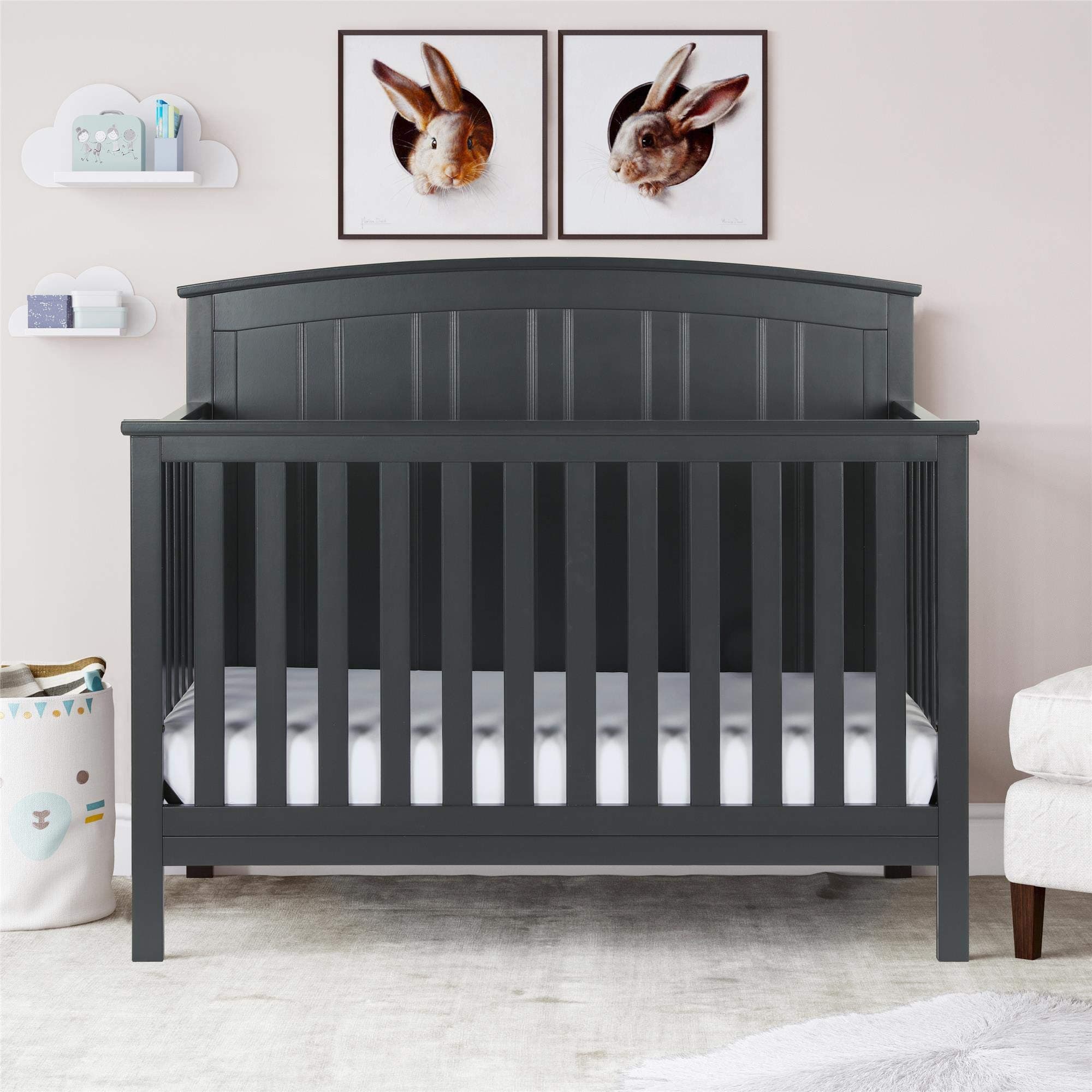 Baby Relax Colton 5 in 1 Convertible Wood Crib with Toddler Bed Conversion, Slate Gray