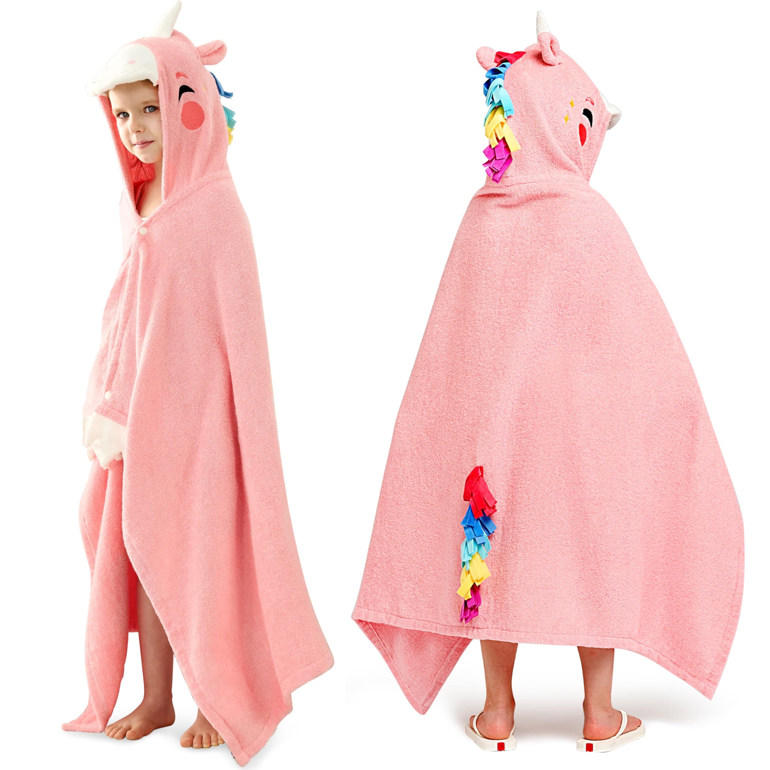Joiedomi Unicorn Hooded Towel for Kids Soft 100% Cotton Bath Beach Towel 30" x 50" for Kids 3-10 Years Toddler Pool Poncho with Hood Absorbent Swim Wrap for Boys Girls