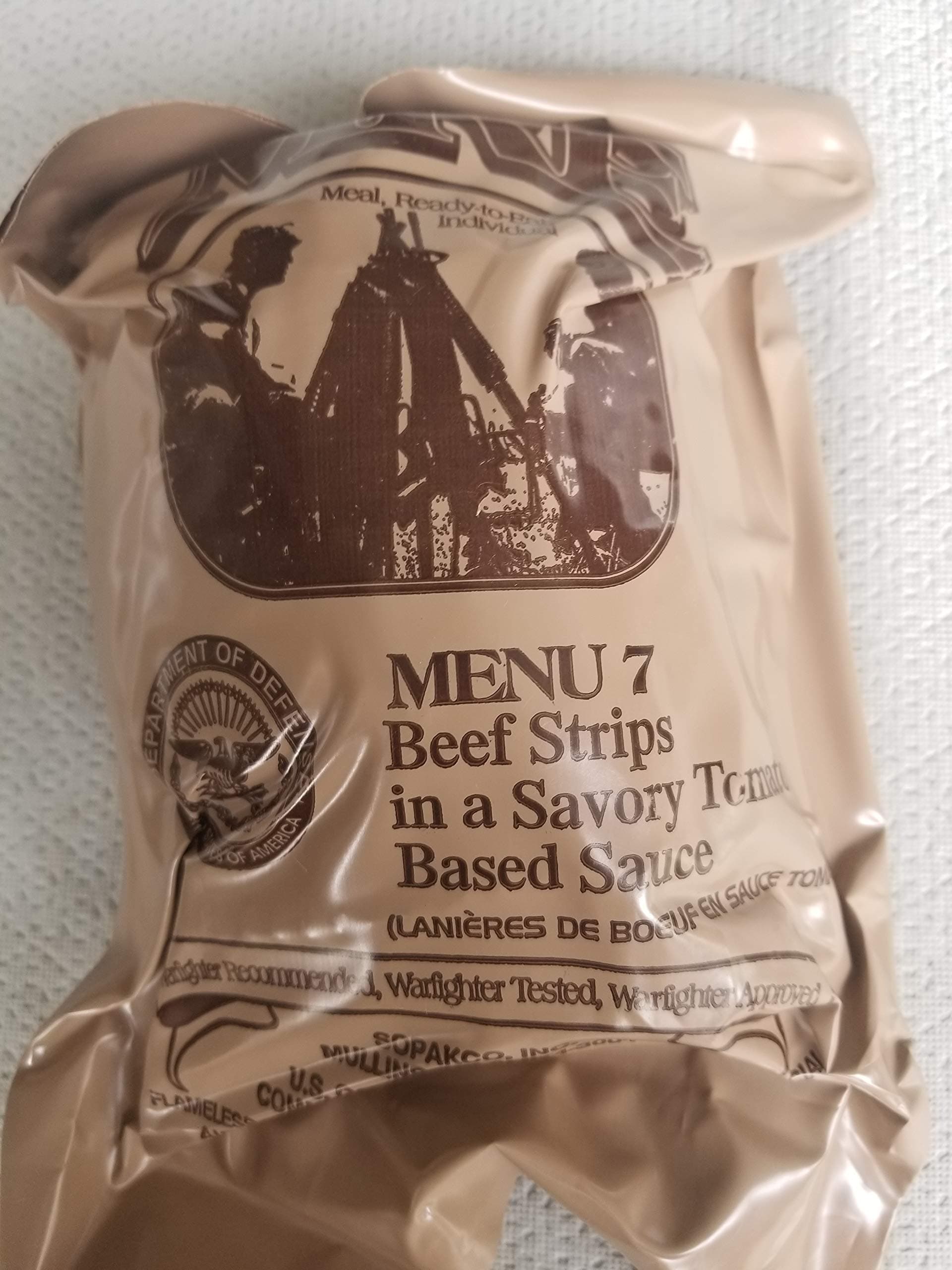 LoJo Surplus Genuine Military MRE Meals Ready to Eat with Inspection Date 2022 or Newer (Beef Strips in a Savory Tomato Sauce)