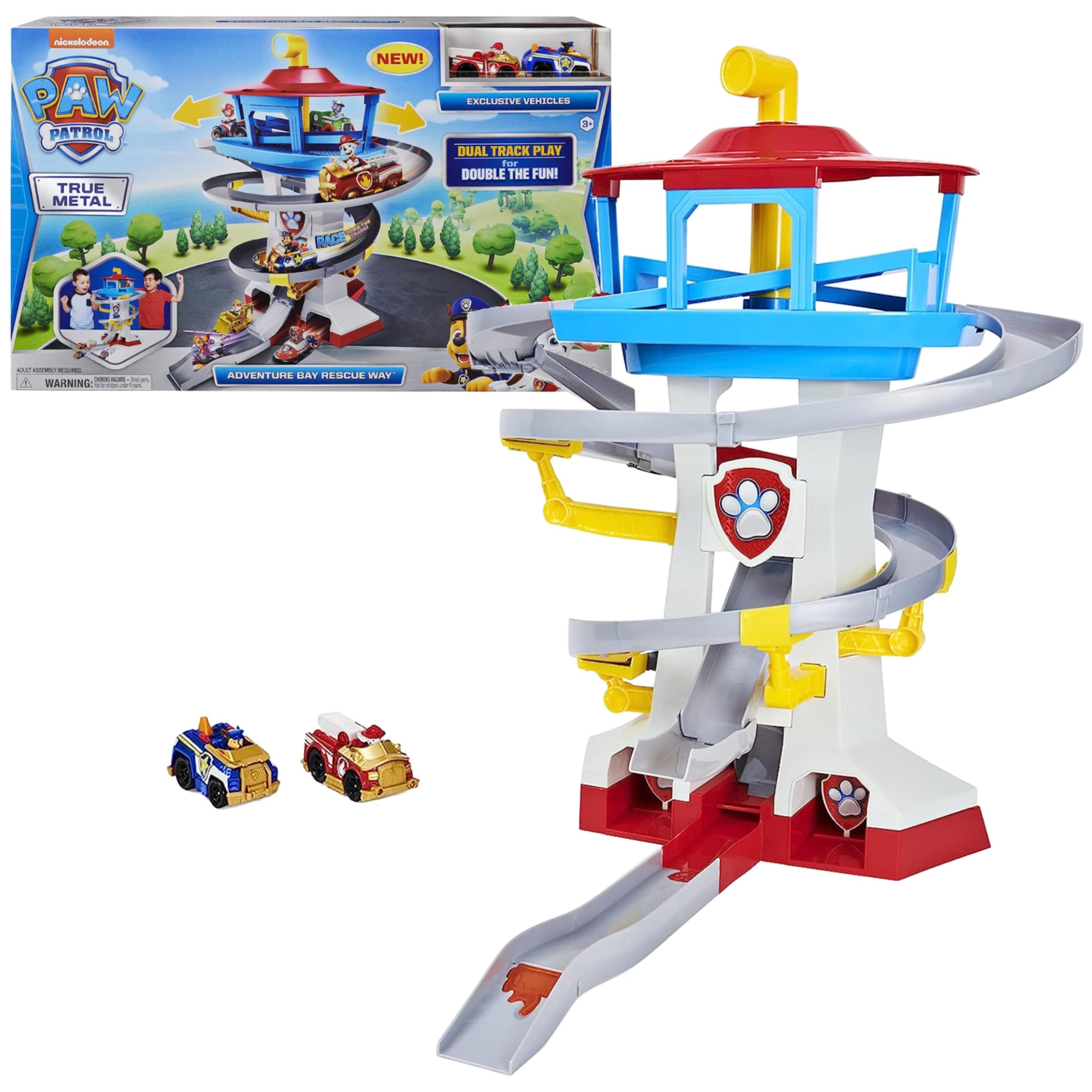 Paw Patrol True Metal Adventure Bay Rescue Way Playset with 2 Exclusive Vehicles, 1:55 Scale