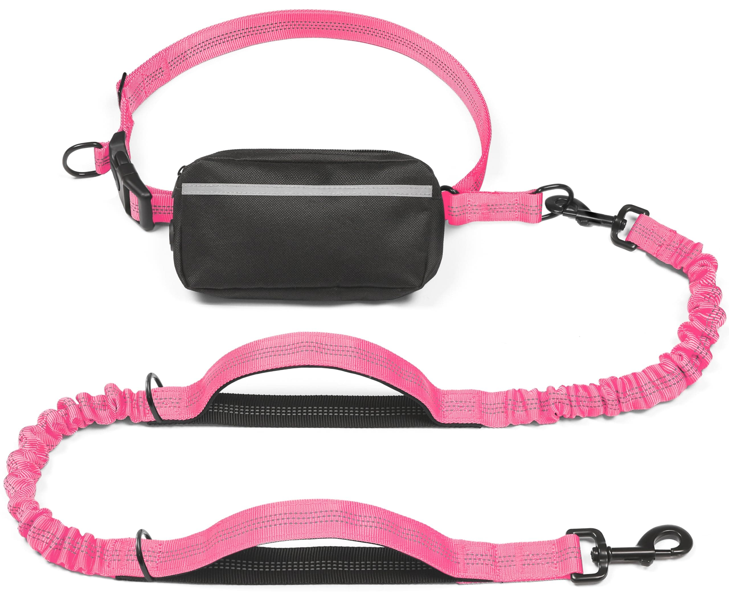 iYoShop Hands Free Dog Leash with Zipper Pouch, Dual Padded Handles and Durable Bungee for Small Medium and Large Dogs (Small, Pink)
