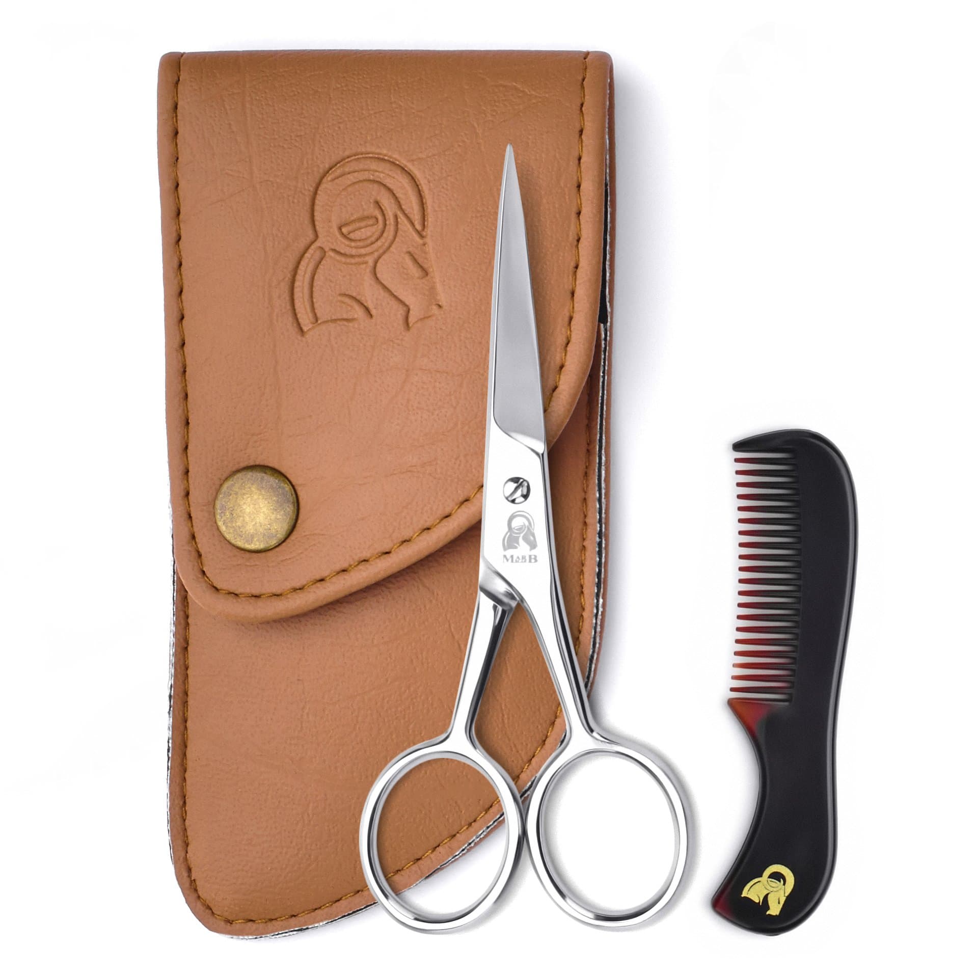 Beard & Moustache Scissors With Comb For Precise Facial Hair Trimming - Sharpness and Stainless Steel Give These Scissors Durability That Will Last, Pouch and Box Protect The Set, Order Your's Now!