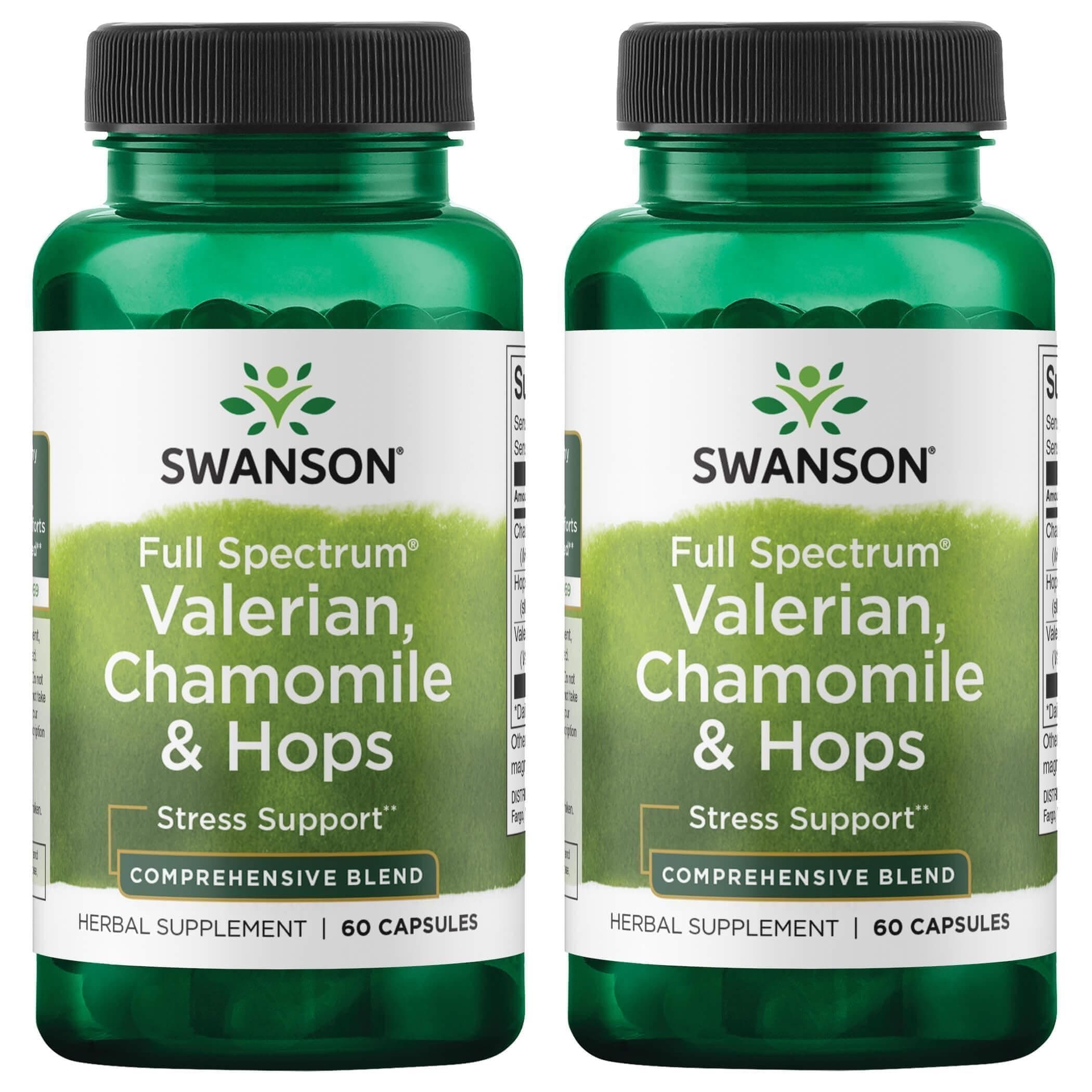 Valerian, Chamomile & Hops - Full Spectrum Herbal Supplement Promoting Relaxation & Comfort - Natural Formula Supporting Mind & Body Wellness - (60 Capsules) (2 Pack)