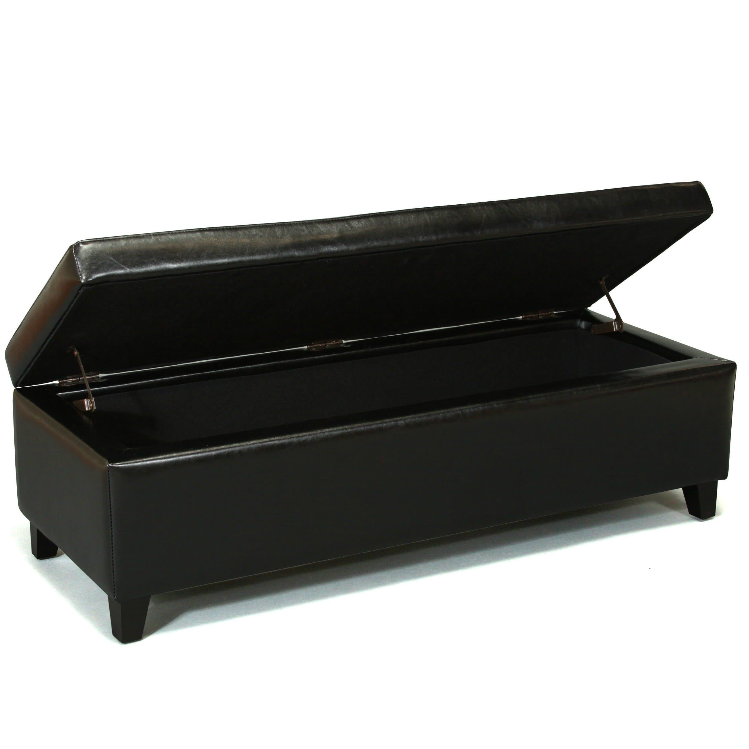 Clutter Free Storage Bench Faux Leather Solid Wood Water Resistant Seat Ottoman