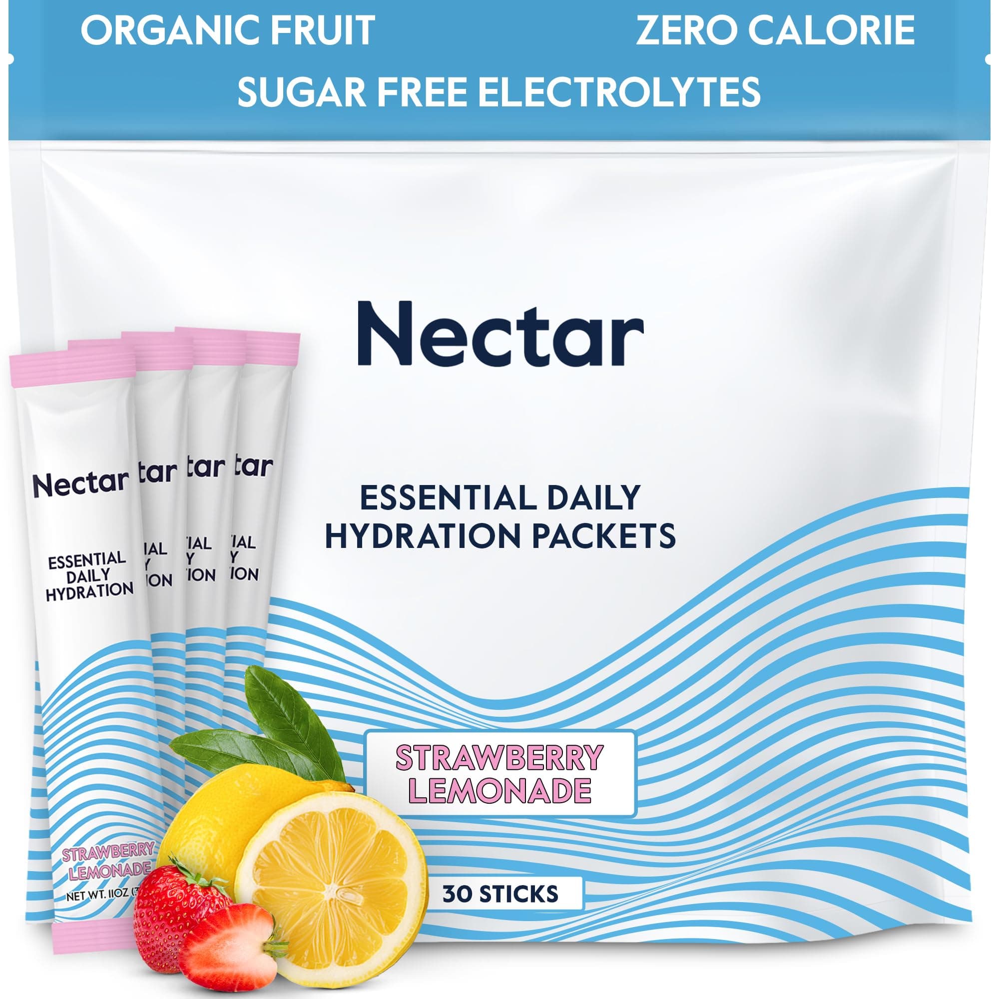 Hydration Packets - Electrolytes Powder Packets - No Sugar or Calories - Organic Fruit Liquid Daily IV Electrolytes Powder for Dehydration Relief & Rehydration (Strawb. Lemon 30 Pack)