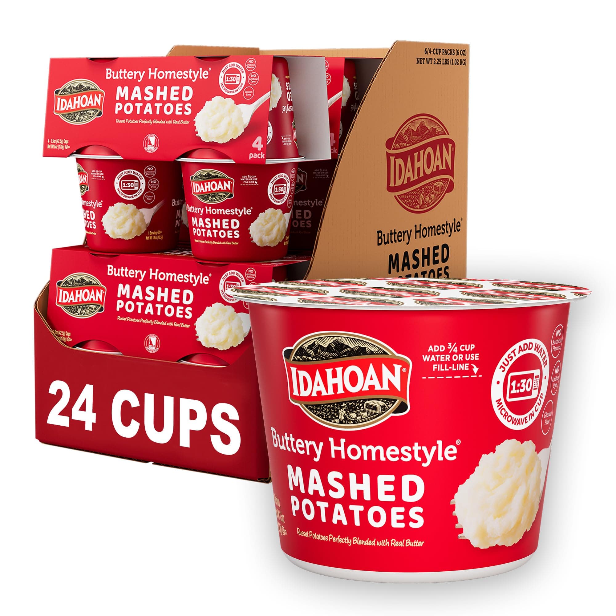 Idahoan Buttery Homestyle Mashed Potatoes Cup, 1.5oz (Pack of 24)