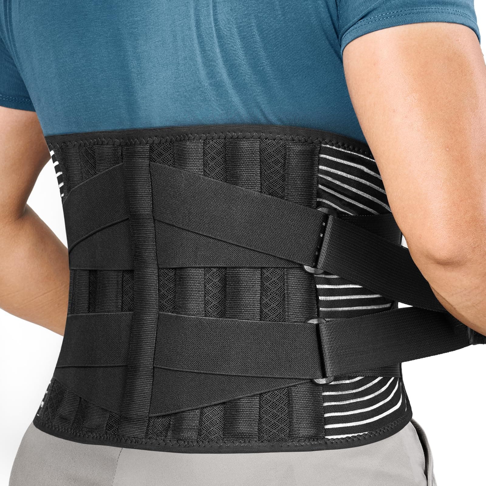 Freetoo Back Braces for Lower Back Pain Relief with 6 Stays, Breathable Back Support Belt for Men/Women for Work, Anti-Skid Lumbar Support Belt with 16-Hole Mesh for Sciatica(XL)