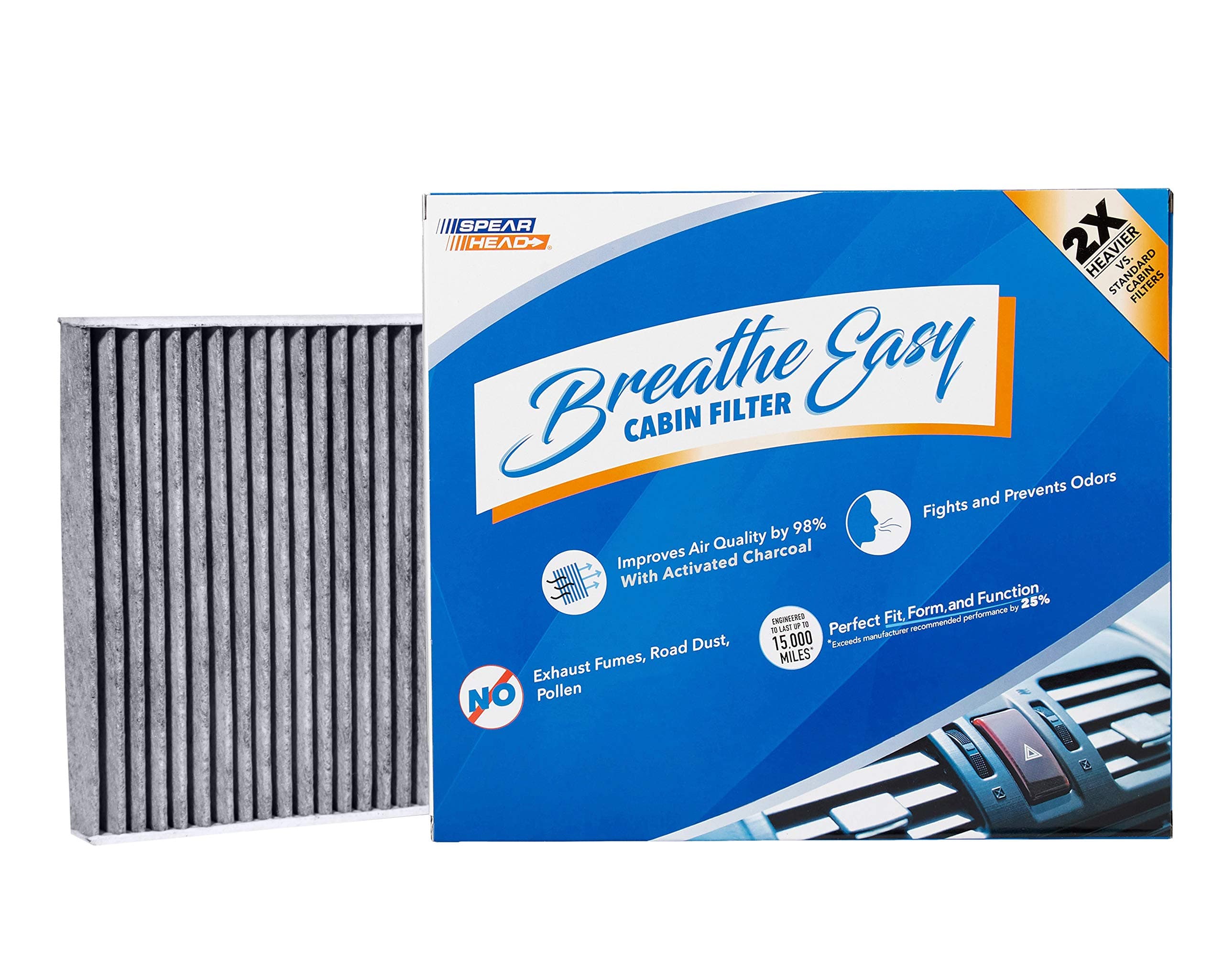 Spearhead Odor Defense Breathe Easy AC & Heater Cabin Filter | Fits Select 2016-2025 Toyota, Lexus, Subaru, 2016-2023 CX-9 Like OEM | Up to 25% Longer Lasting w/Activated Carbon (BE-157)
