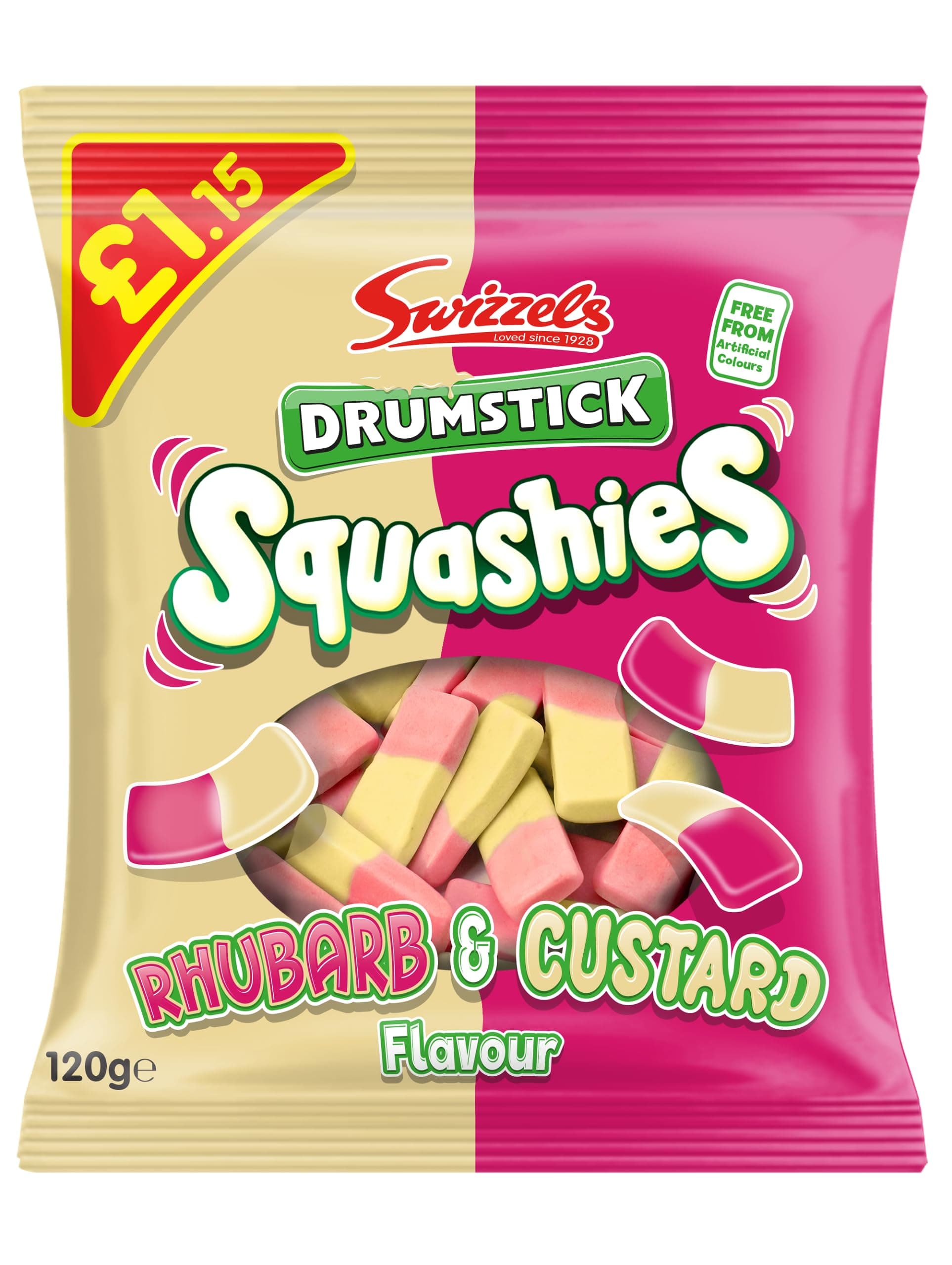 Swizzels Squashies Sweets - Rhubarb & Custard Flavour (Price Marked) Single Pack 120g