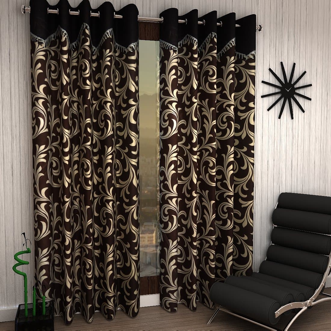 Home Sizzler 2 Piece Eyelet Polyester Long Door Curtain Set - 9ft, Brown