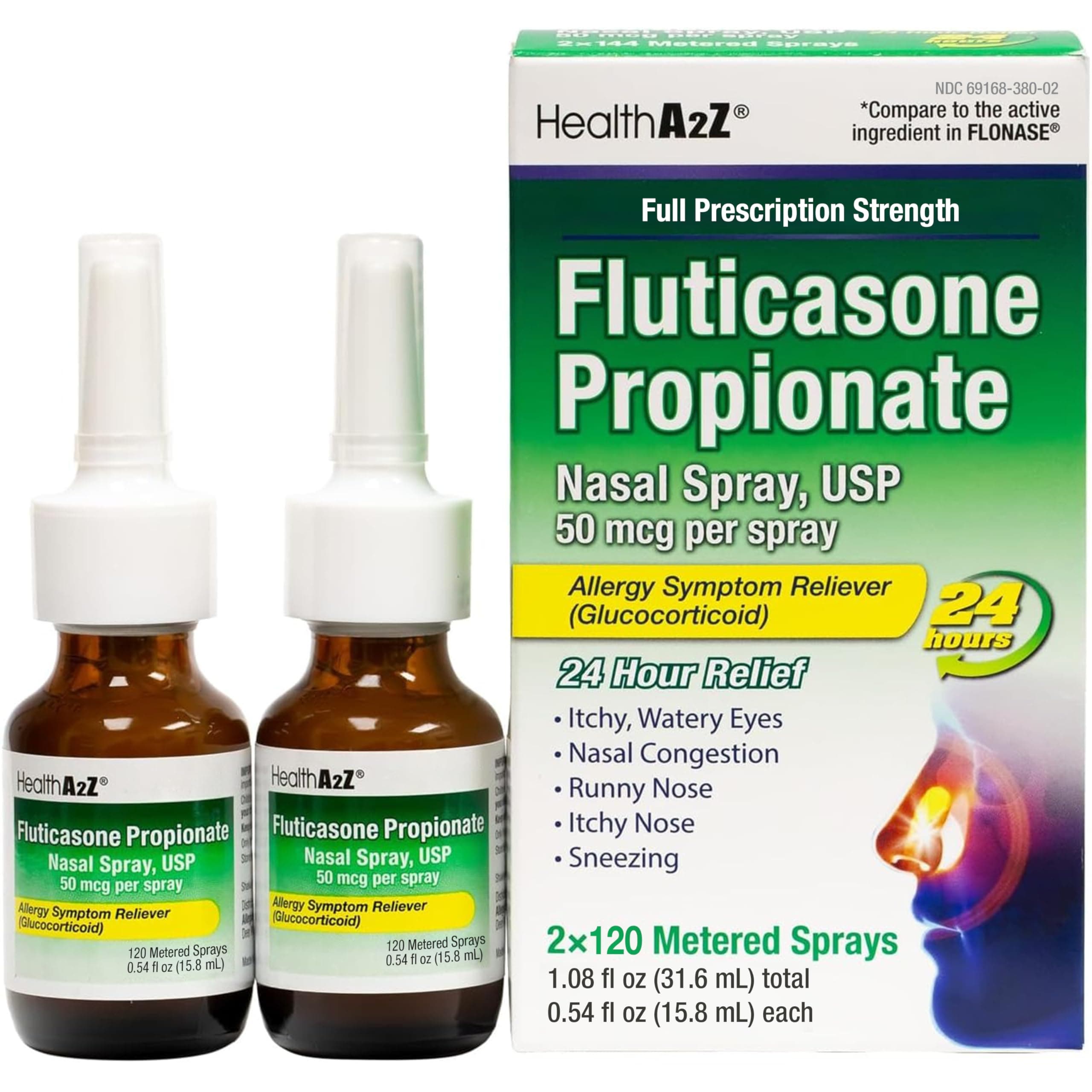 Fluticasone Propionate Nasal Sprays | Allery Relief Spray | Runny Nose | Nasal Congestion | Sneezing | Itchy Watery Eyes | 24 Hour Allergy Relief | (2 Packs)