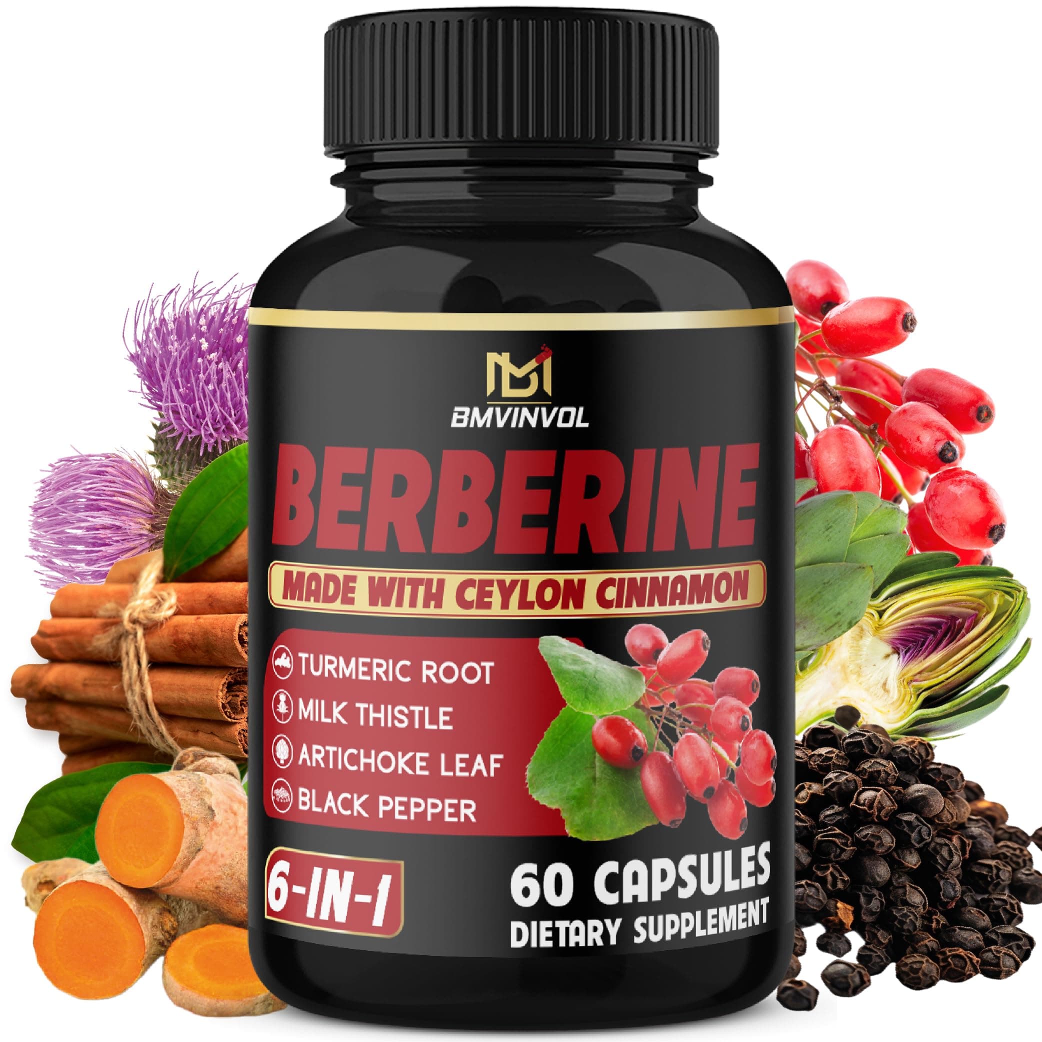 Berberine Supplement 4700mg - Highest Potency with Ceylon Cinnamon, Turmeric - Supports Immune Function, Healthy Blood Sugar, Glucose Metabolism - Berberine HCl Supplement Pills - 2 Months Supply