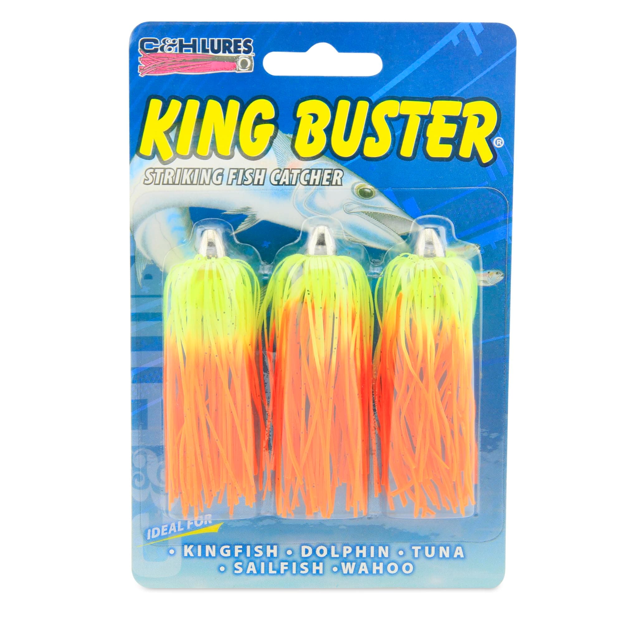 C&H Lures King Buster Lure - Fishing Lures for Improved Strikes, 2.5-Inch Length, 3 Pack, 1.8 oz Solid Brass Chrome Plated Head, Ideal Fishing Bait & Saltwater Fishing Lures